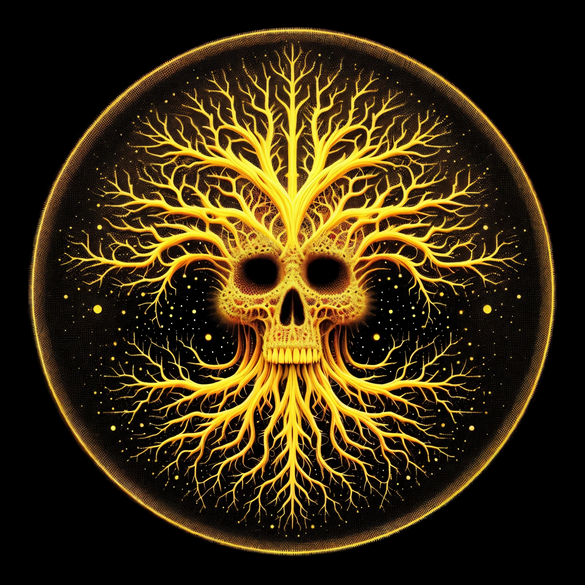 a close up of a skull with a tree of life in the middle, golden sacred tree, cosmic tree of life, style of alex grey, alex grey style, alex grey art, brain tree eye holy grail, alex gray, alex grey and beksinski, tree of life brains, sacred skull, tree of life inside the ball, alex grey and romero ressendi