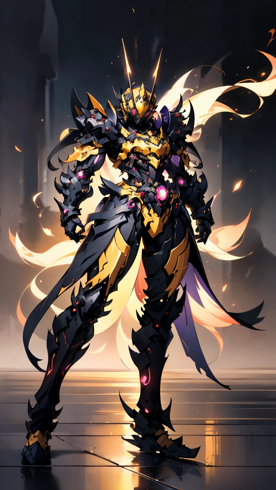 A woman adorned in fantasy-style full-body armor, a crown-concept fully enclosed helmet that unveils only her eyes, a composite layered chest plate, fully encompassing shoulder and hand guards, a lightweight waist armor, form-fitting shin guards, the overall design is heavy-duty yet flexible, ((the armor gleams with a golden glow, complemented by red and blue accents)), exhibiting a noble aura, she floats above a fantasy-surreal high-tech city, this character embodies a finely crafted fantasy-surreal style armored hero in anime style, exquisite and mature manga art style, (Queen bee mixed with Spider concept Armor, plasma, blood), ((Element, energy, elegant, goddess, femminine:1.5)), metallic, high definition, best quality, highres, ultra-detailed, ultra-fine painting, extremely delicate, professional, anatomically correct, symmetrical face, extremely detailed eyes and face, high quality eyes, creativity, RAW photo, UHD, 32k, Natural light, cinematic lighting, masterpiece-anatomy-perfect, masterpiece:1.5