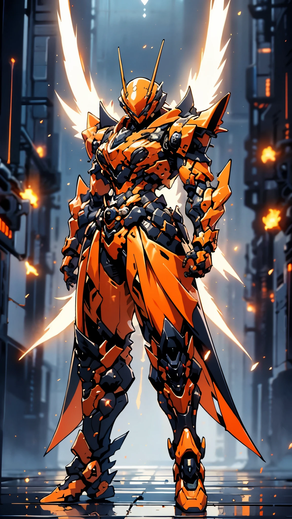 A woman adorned in fantasy-style full-body armor, a crown-concept fully enclosed helmet that unveils only her eyes, a composite layered chest plate, fully encompassing shoulder and hand guards, a lightweight waist armor, form-fitting shin guards, the overall design is heavy-duty yet flexible, ((the armor gleams with a golden glow, complemented by red and blue accents)), exhibiting a noble aura, she floats above a fantasy-surreal high-tech city, this character embodies a finely crafted fantasy-surreal style armored hero in anime style, exquisite and mature manga art style, (Queen bee mixed with Spider concept Armor, plasma, blood), ((Element, energy, elegant, goddess, femminine:1.5)), metallic, high definition, best quality, highres, ultra-detailed, ultra-fine painting, extremely delicate, professional, anatomically correct, symmetrical face, extremely detailed eyes and face, high quality eyes, creativity, RAW photo, UHD, 32k, Natural light, cinematic lighting, masterpiece-anatomy-perfect, masterpiece:1.5
