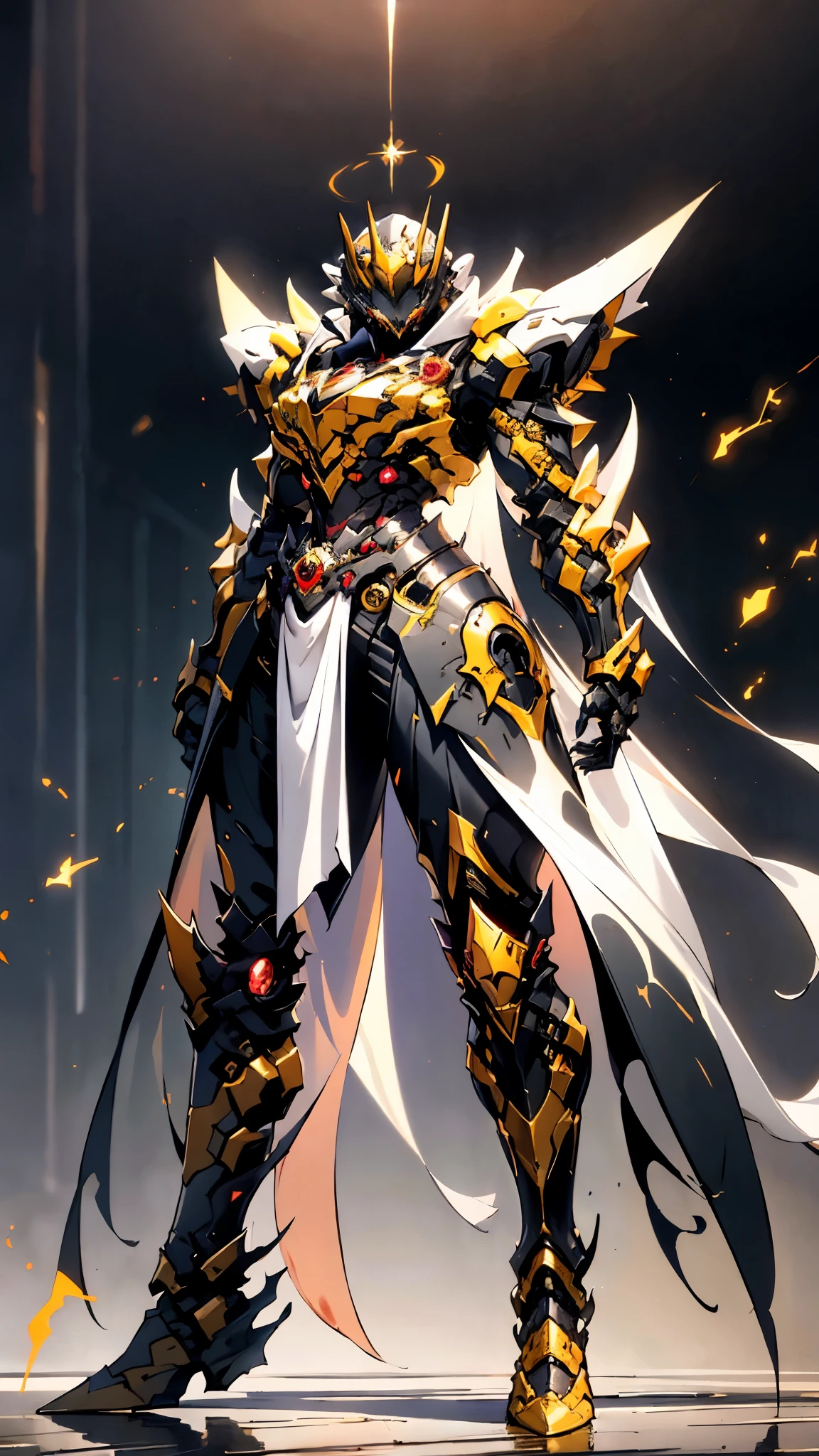 A woman adorned in fantasy-style full-body armor, a crown-concept fully enclosed helmet that unveils only her eyes, a composite layered chest plate, fully encompassing shoulder and hand guards, a lightweight waist armor, form-fitting shin guards, the overall design is heavy-duty yet flexible, ((the armor gleams with a golden glow, complemented by red and blue accents)), exhibiting a noble aura, she floats above a fantasy-surreal high-tech city, this character embodies a finely crafted fantasy-surreal style armored hero in anime style, exquisite and mature manga art style, (Queen bee mixed with Spider concept Armor, plasma, blood), ((Element, energy, elegant, goddess, femminine:1.5)), metallic, high definition, best quality, highres, ultra-detailed, ultra-fine painting, extremely delicate, professional, anatomically correct, symmetrical face, extremely detailed eyes and face, high quality eyes, creativity, RAW photo, UHD, 32k, Natural light, cinematic lighting, masterpiece-anatomy-perfect, masterpiece:1.5