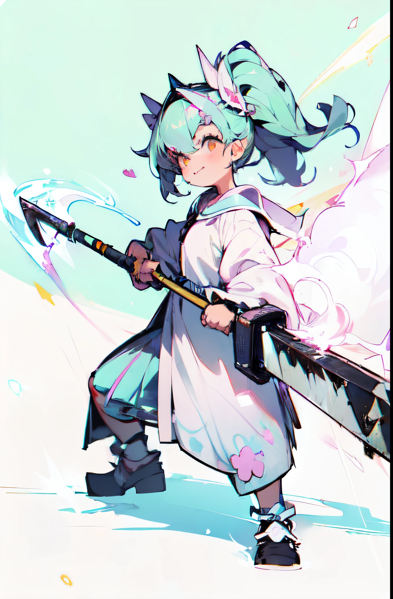 (cute illustration:1.5),(pastel colour:1.5),(cute,cute,sweet:1.2),
1 girl,alone,stick out tongue、笑うpastel colourブラウス,pastel colourのミニスカート 全身,(open stance),
break
(intensely glowing ax:1.5)
(he has a huge ax in his hand:1.2),
(huge and cute weapon , huge and cute weapon:1.3),
office Street,
bold outline,flat color,Fine contours,pink outline,
nice hands, perfect hands,Hold the chain perfectly、giant glowing ax、
8K, highest quality, masterpiece, Super detailed、