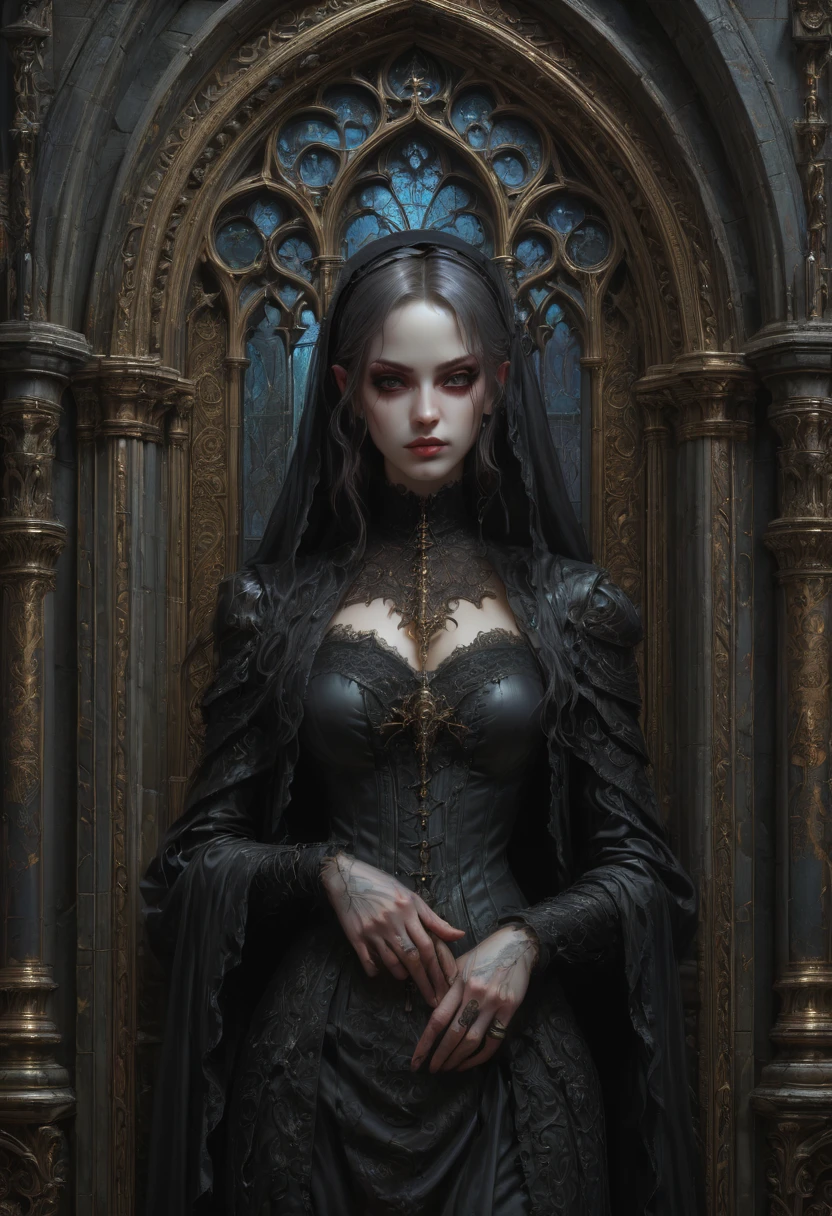 Gothic, vampires, black cloaks, 18th century London, black hair, young face, smile, famous character, high detail of objects, gloomy environment, horror style, good detail of body and hands, full height, high detail 2k,sword in right hand