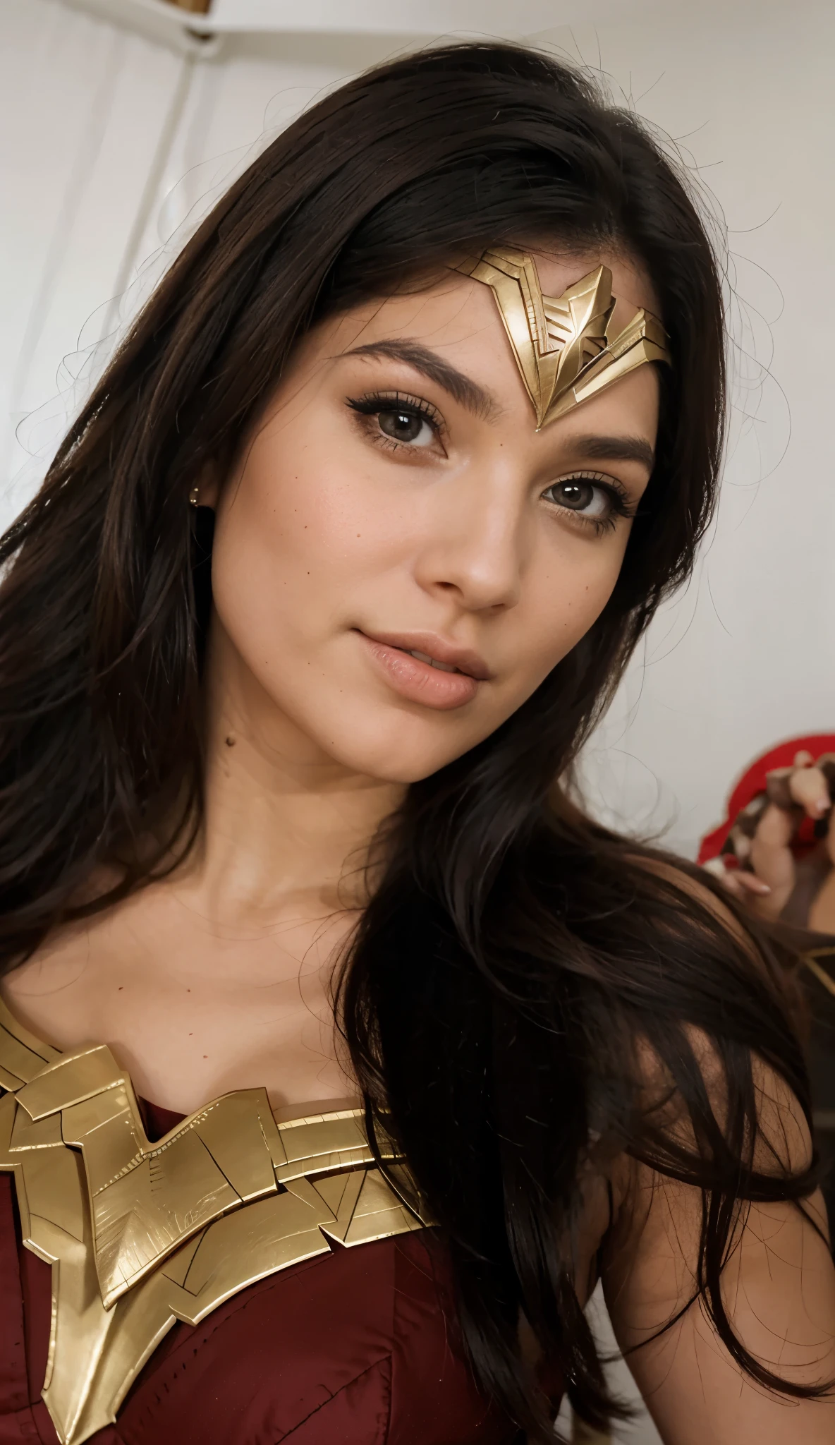 (DC's Wonder Woman Super Heroine sexy), roupa curta e sexy decote mostrando seios perfeitos, ultra hd, guerreira amazonas, Qualidade de imagem superior、8K sharp photos、luz suave natural、sozinho、looking at the camera、foto de corpo inteiro、pele detalhada、Detailed proportions、Miss Universo Beleza Adulta、cabelos castanhos curtos、seios grandes e cheios、((Fantasia Sexy Mulher Maravilha usando sua armadura vermelho e azul))、(((vento levantando sua mini saia mostrando a bunda grande))), Sexy random pose with guns、Factory location、(calcinha fio dental, calcinha de lado mostrando pelos pubianos, cabeluda), garota maravilha usando armadura sexy, boquinha aberta, safada