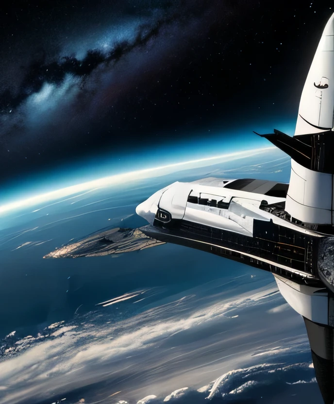 con un fondo espacial que muestra futuras naves espaciales, Transmitiendo elegancia y potencia inigualables en un entorno digitalmente avanzado.. Add a touch of futurism by incorporating a space background with future spaceships., thus creating an immersive atmosphere that will transport viewers to a world of infinite possibilities and innovative technology.."