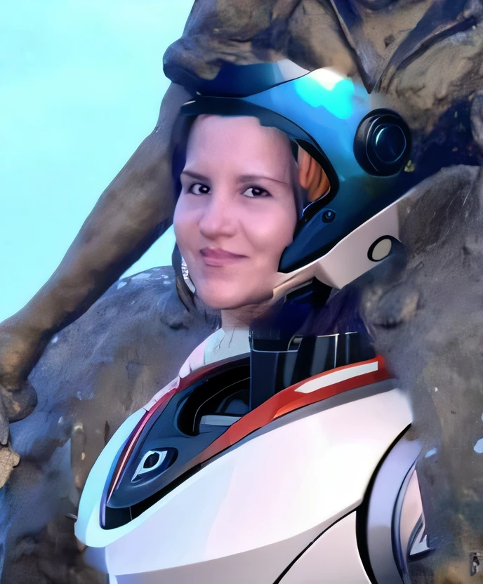 blanco, red and black robotic helmet