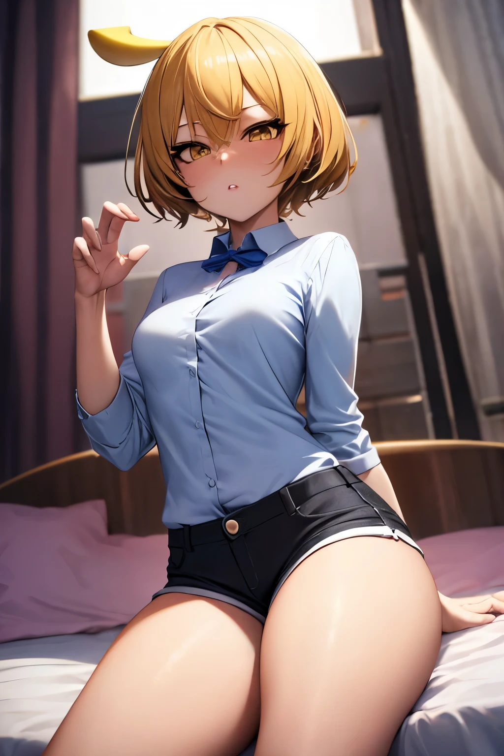 Woman, peitos para fora, camisa rasgada, Olhos revirados, Ahegao, small shorts, Ajoelhado