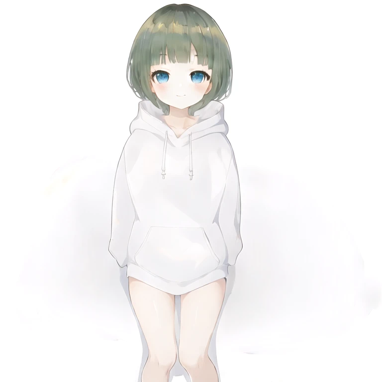 (masterpiece, best quality:1.2), 1girl, soloyoung, parted bangs, shiny platinum blonde hair, beautiful hair ornaments, hoodie, black footwear, white Clothes, absurdres, highres, 8k wallpaper,,、前髪パッツン、金髪、髪型ショートマッシュ、ショートマッシュヘア、白いパーカー、黒い半ズボン、黒いスニーカー、靴下無し