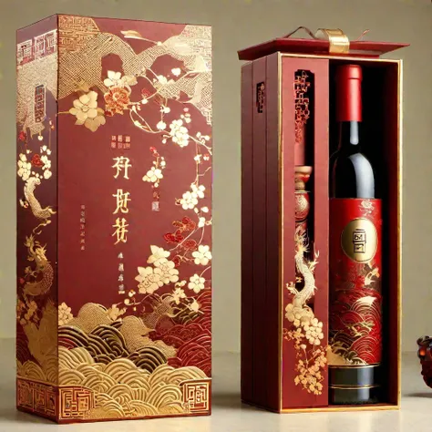 高档酒礼盒效果图-High-end wine gift box renderings