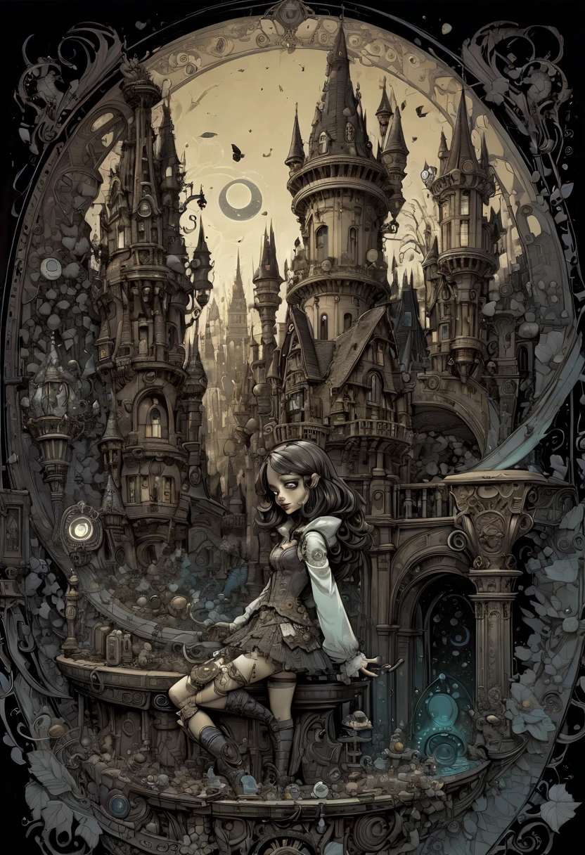 gothic aesthetic by Brian Kesinger, (best quality, masterpiece, Representative work, official art, Professional, Ultra intricate detailed, 8k:1.3)