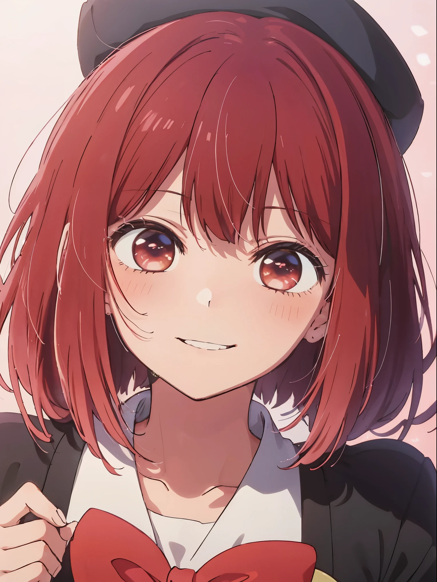 Red hair and red eyes, close-up Iwakura Lane, anime visuals of cute girls, anime best girl, anime girl named Lucy, close-up Iwakura Lane, anime moe art style,smile