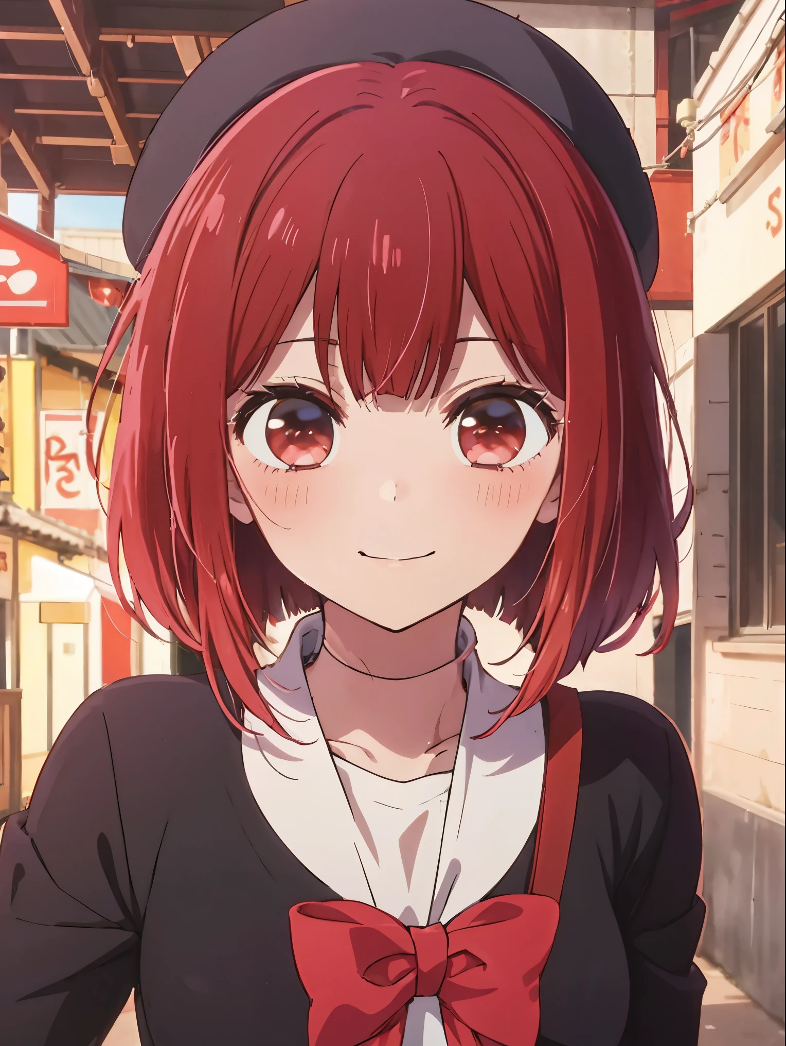 Red hair and red eyes, close-up Iwakura Lane, anime visuals of cute girls, anime best girl, anime girl named Lucy,  Iwakura Lane, anime moe art style,smile