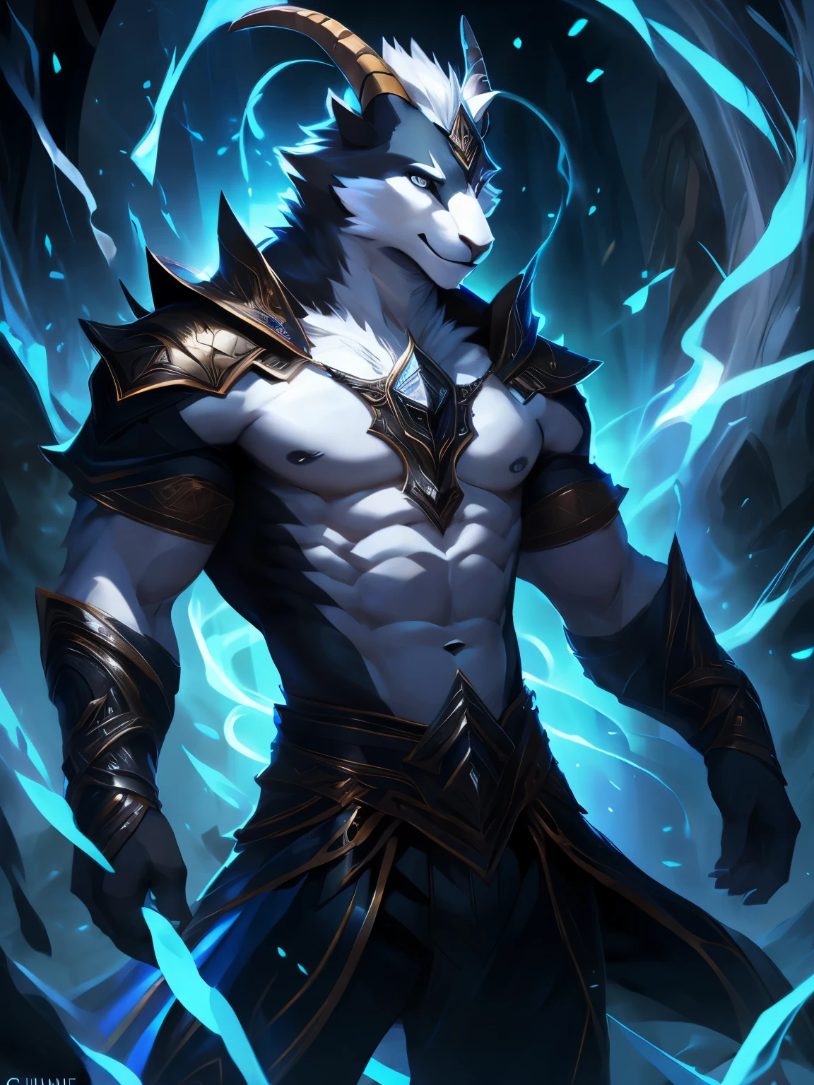 4k, high resolution, best quality, perfect colors, perfect shadows, perfect lighting, posted on e621, (by Chunie), male, furry, goat anthro, White eyes, (Realistic eye details 1.2), abs, slim body, Perfect centralization, Fantastic Black-White beam, V0id3nergy, delight, Standing position, Abstract beauty, centre, Looking at the camera, Facing the camera, nearing perfection, Dynamic, highly detailed, Liso, sharp focus, 8K, A high resolution, illustration
