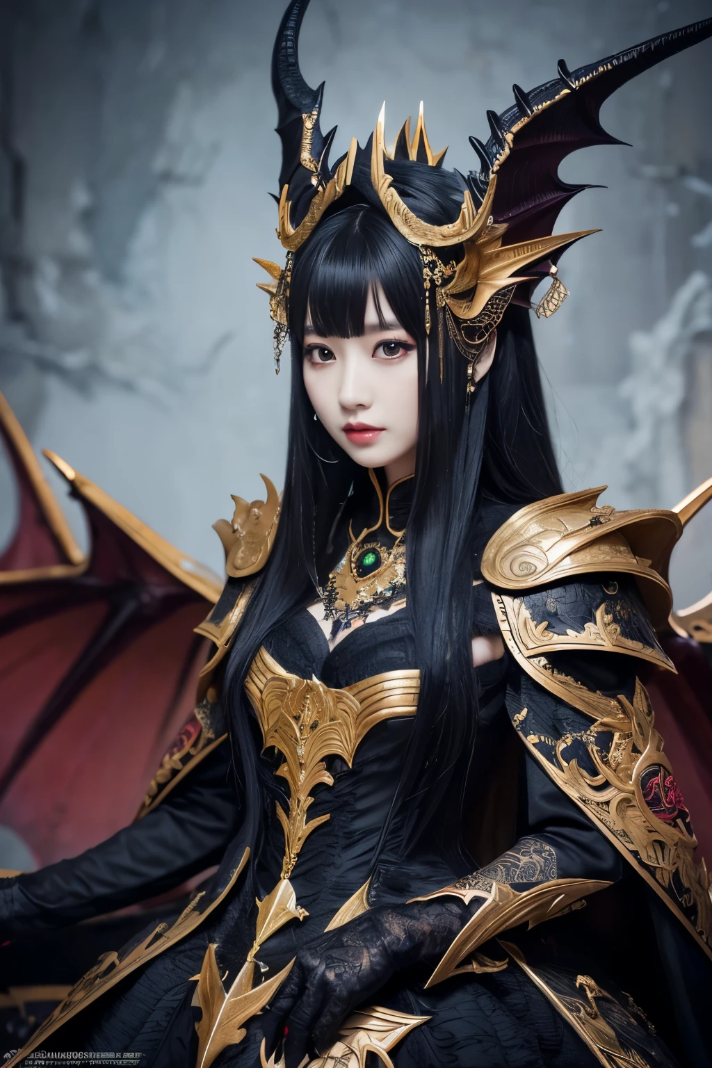 ,( absurdly,high quality , Super detailed,(See photographer ), black dragon queen,Detailed and beautifully colored dragon costume,God&#39;s Palace in the Fantastic World