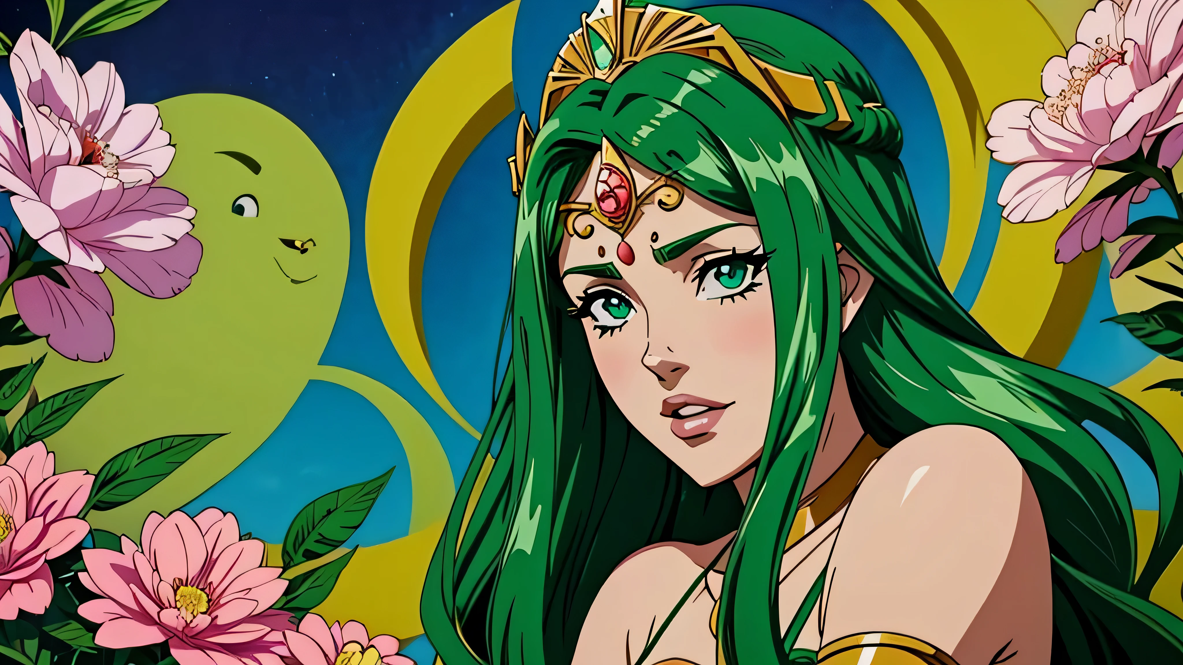 melhor qualidade, garota de anime, hera venenosa, plantas venenosas, fundo verde, veneno