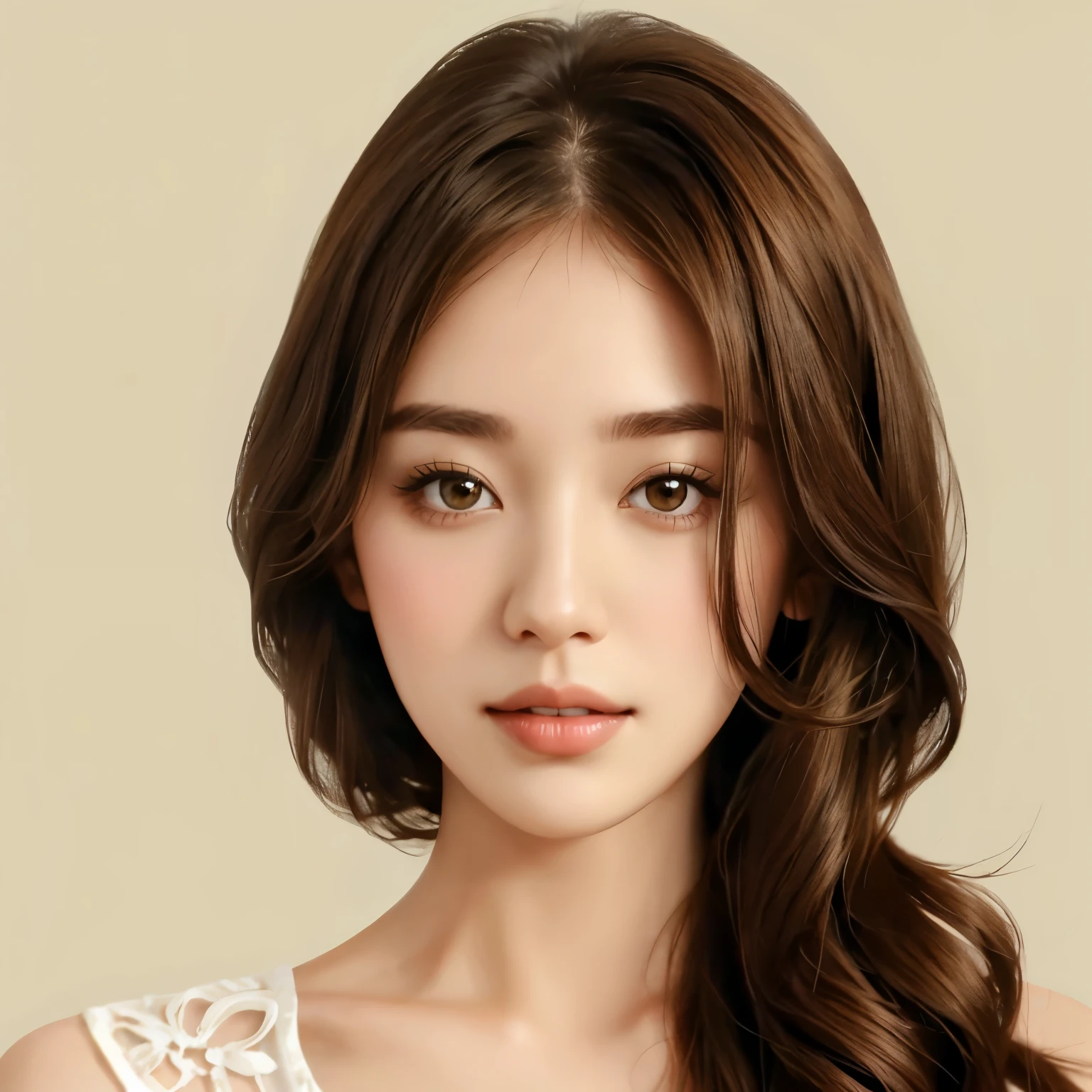 a simple cartoon of a beautiful woman with brown hair, white background, princesscore, I can't believe how beautiful this is --ar 1:2 --stylize 750 --niji 6