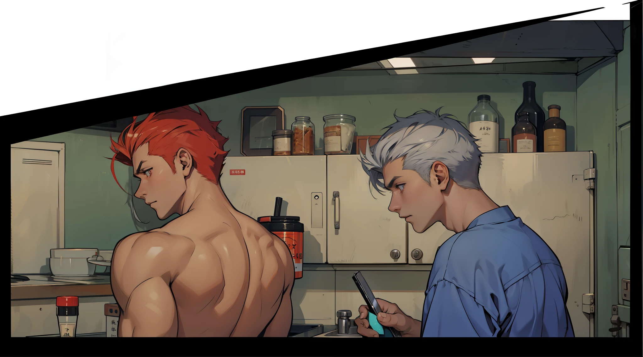 There is a handsome 18 year old boy with short silver hair and silver eyes, he is scared by what he is hearing.