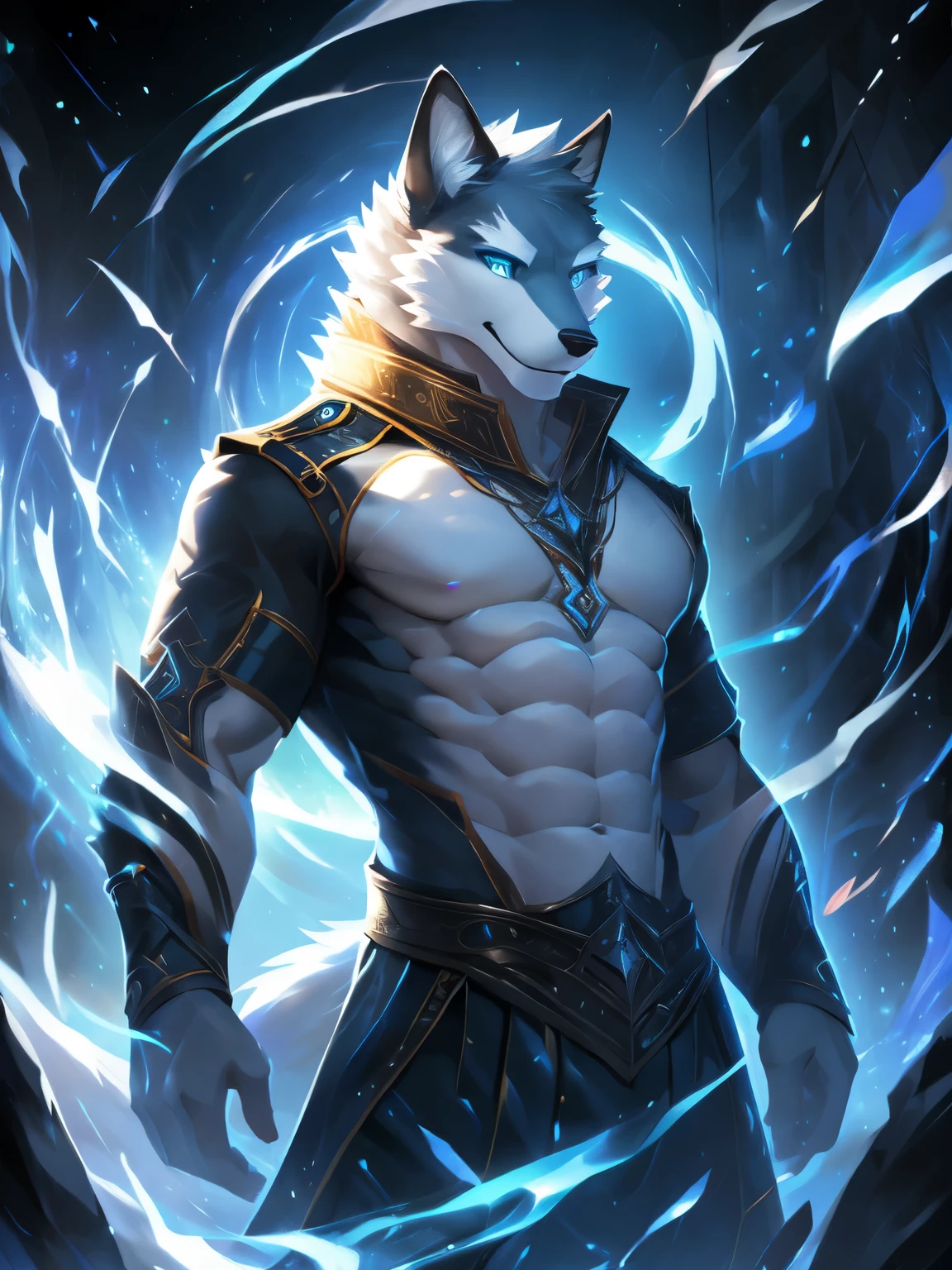 4k, high resolution, best quality, perfect colors, perfect shadows, perfect lighting, posted on e621, (by Chunie), male, furry, Fox anthro, Blue eyes, (Realistic eye details 1.2), abs, slim body, Perfect centralization, Fantastic Black-White beam, V0id3nergy, delight, Standing position, Abstract beauty, centre, Looking at the camera, Facing the camera, nearing perfection, Dynamic, highly  detailed, Liso, sharp focus, 8K, A high resolution, illustration