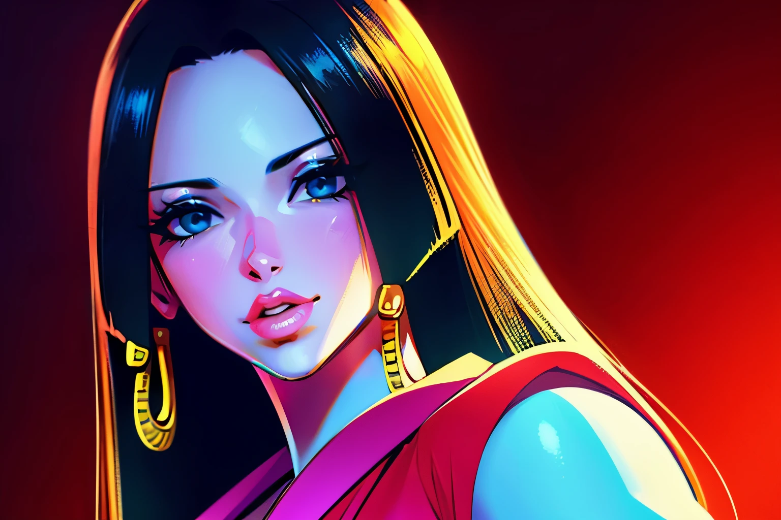 (highres, ultra-detailed, realistic:1.37), colorful, vibrant, standing, confident, beautiful detailed eyes, beautiful detailed lips, long flowing hair, stylish outfit, elegant pose, artistic background, striking lighting, professional portrait style