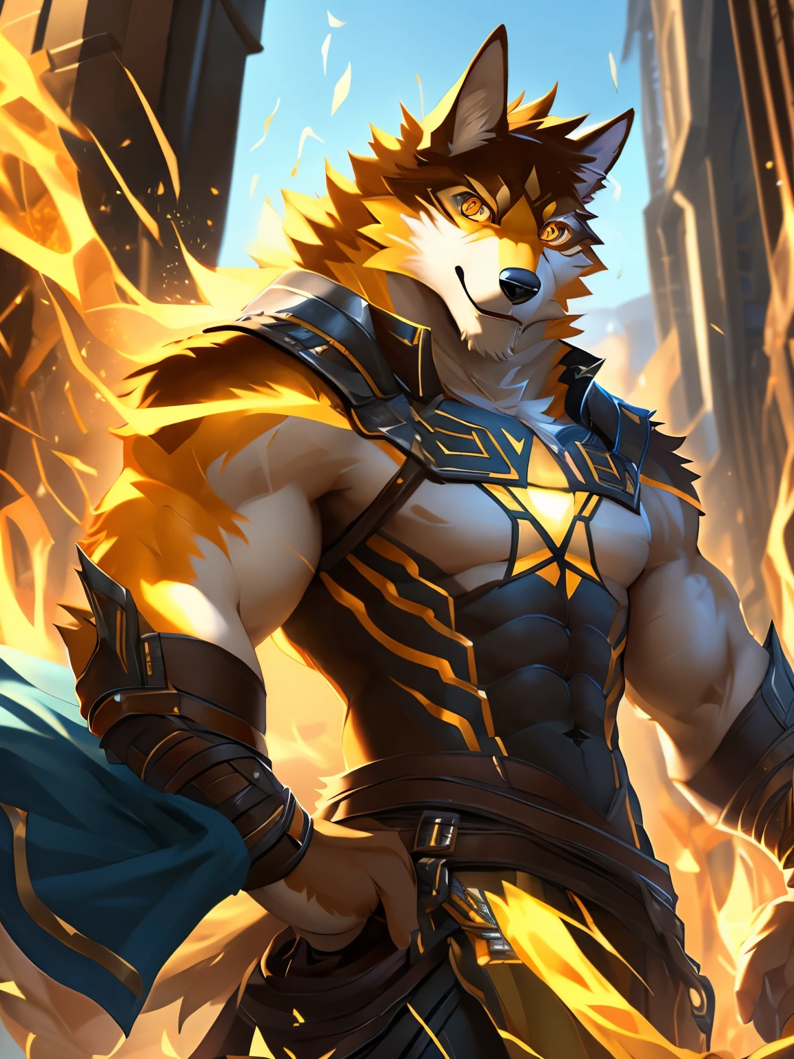 4k, high resolution, best quality, perfect colors, perfect shadows, perfect lighting, posted on e621, (by Chunie), male, furry, Dog anthro, barrel(live a hero), Orange eyes, (Realistic eye details 1.2), abs, slim body, Perfect centralization, Fantastic Black-White beam, V0id3nergy, delight, Standing position, Abstract beauty, centre, Looking at the camera, Facing the camera, nearing perfection, Dynamic, highly  detailed, Liso, sharp focus, 8K, A high resolution, illustration