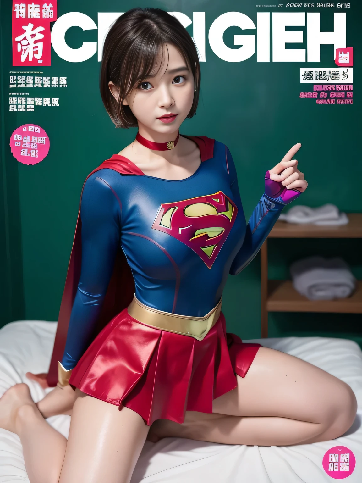 masterpiece、supergirl costume、short hair、barefoot, big and full breasts、palpation、operating room、operating table、straddle、sweating、shiny、look at the camera、provocation、Estrus、choker、Weekly magazine cover、long sleeve、red mini skirt、obscene pose、Seduce、humiliating