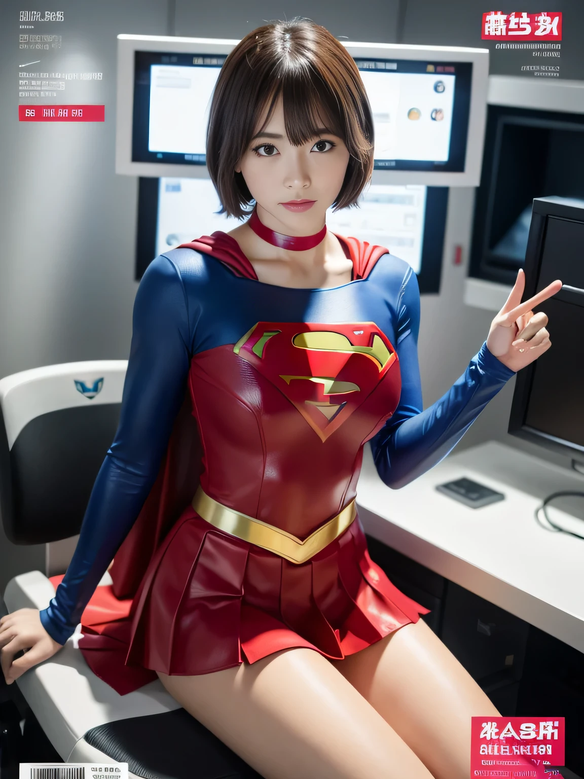 masterpiece、supergirl costume、short hair、barefoot, big and full breasts、palpation、operating room、operating table、straddle、sweating、shiny、look at the camera、provocation、Estrus、choker、Weekly magazine cover、long sleeve、red mini skirt、obscene pose、Seduce、humiliating