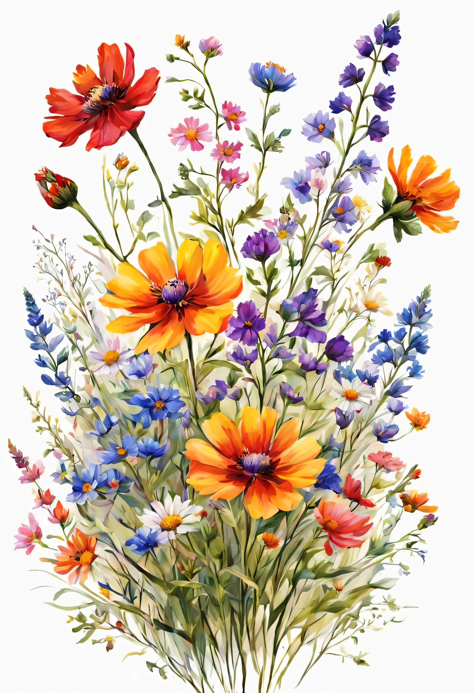 wildflowers, art, vibrant, no background