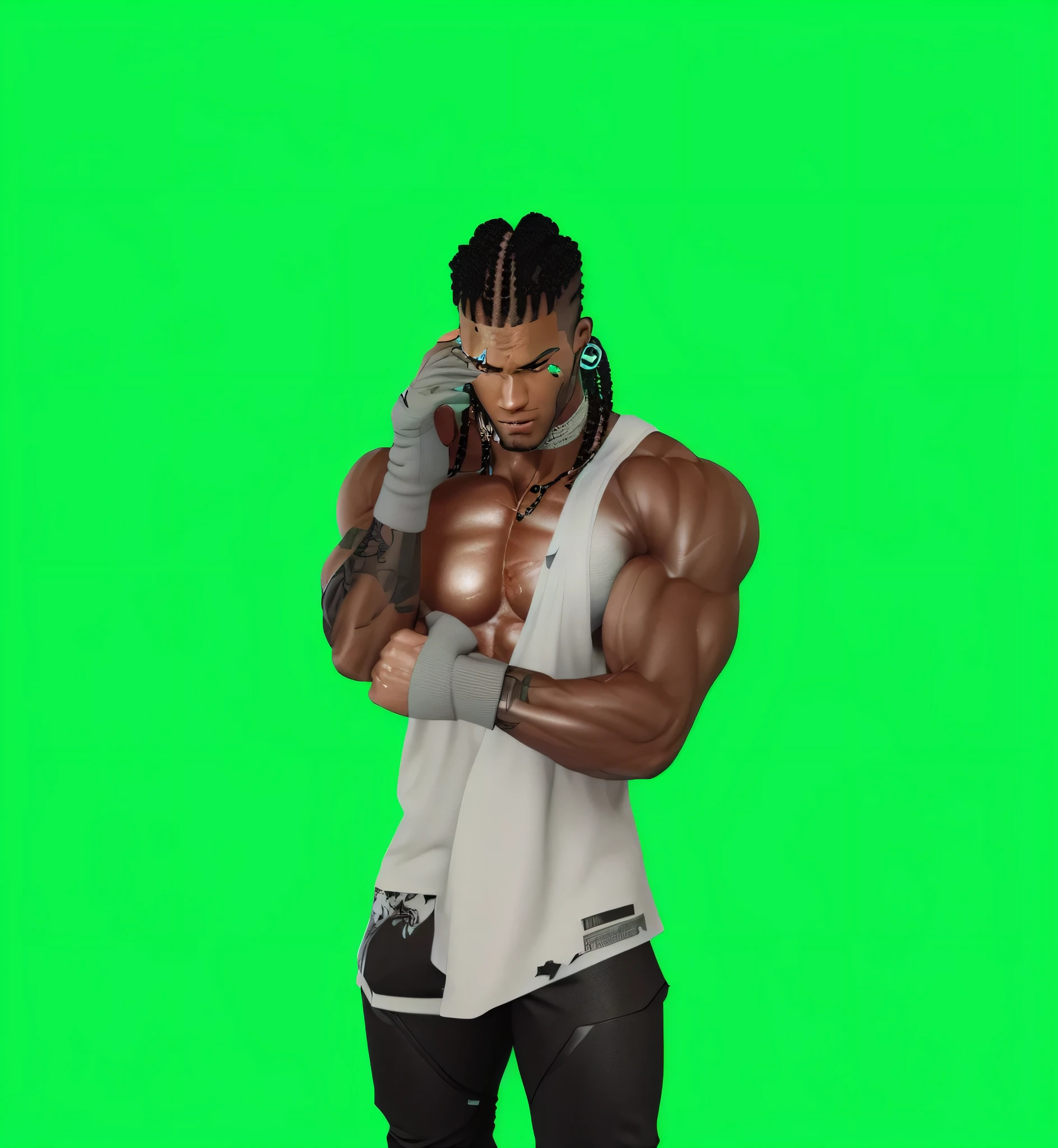 filho de everaldocruz homen negro muito musculoso cabelo rastafary com olhos castanhos bem claros da capoeirista guerreiro capoeirista de corpo inteiro de frente tom de pele mais escura imagem de frente