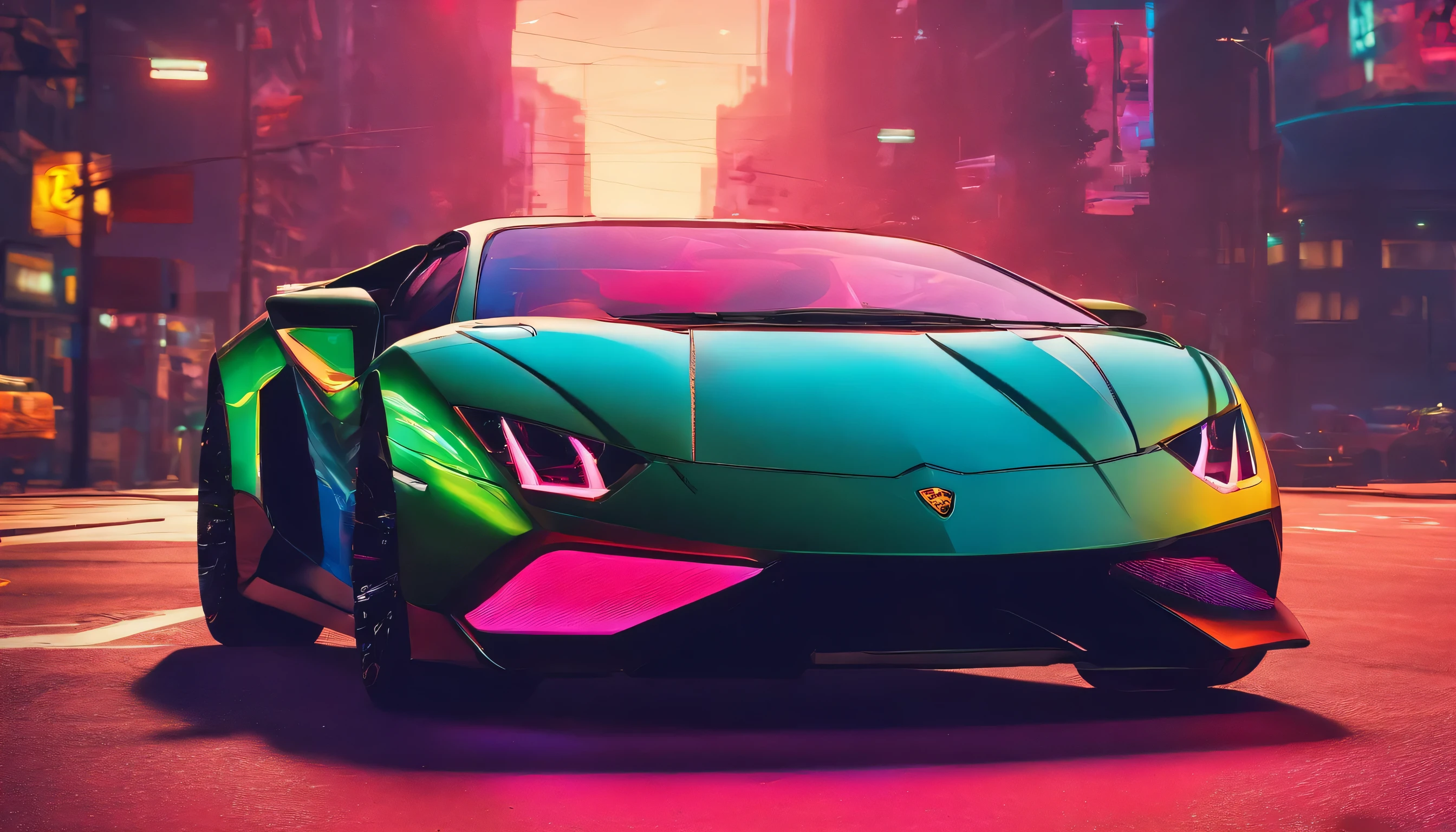 Elegant and magnificent, um Lamborghini assenta elegantemente no asfalto, textura 8K, altamente detalhados, realista, soft cinematic light, hdr, sharp focus, fotorrealista, fotografia capturada com Canon EOS R5, 30 millimeters.
Vermelho e angular, o corpo do Lamborghini brilha sob o sol, objeto de arte, melhor qualidade, intrincadamente detalhados, vibrante e realista. The reflective surface shines, displaying the mirrored curves and sharp lines, pulsando com energia e poder.
The iconic emblem remains