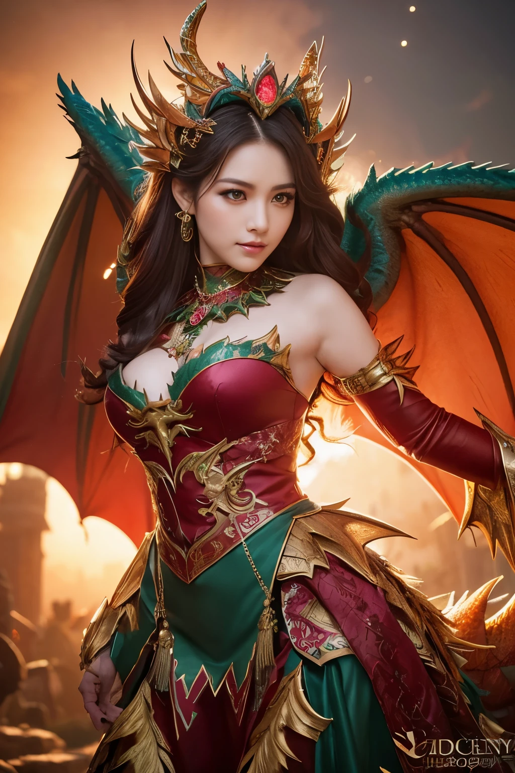 ( absurdly , high quality , Super detailed,See photographer ), phoenix queen,Detailed and beautifully colored dragon costume,