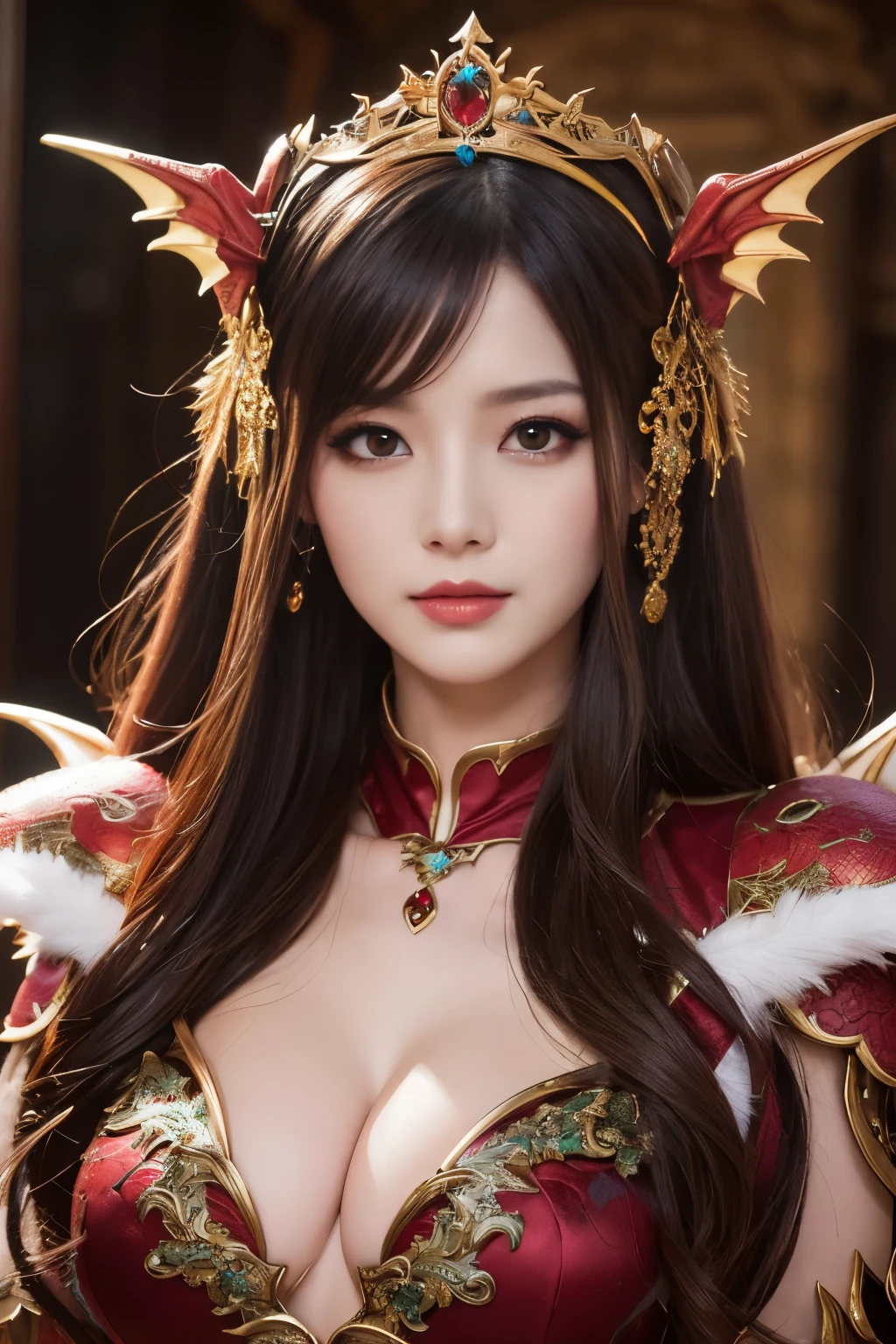 ( absurdly , high quality , Super detailed,See photographer ), cerberus queen,Detailed and beautifully colored dragon costume,