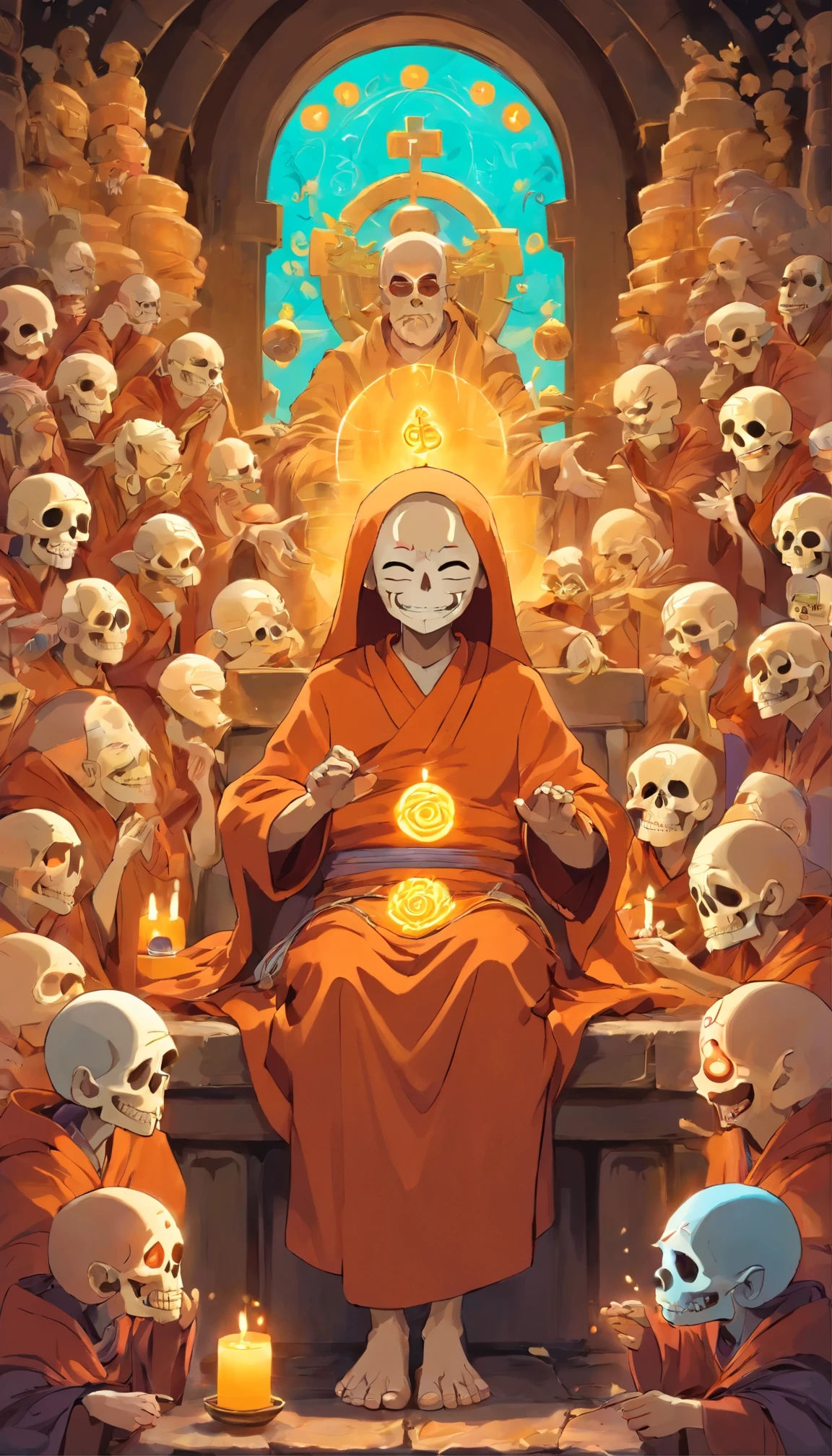 Monjes siendo atacados por muertos vivientes, The monks are seated, los muertos vivientes matan a los monjes, los muertos les quitan el alma a los monjes
