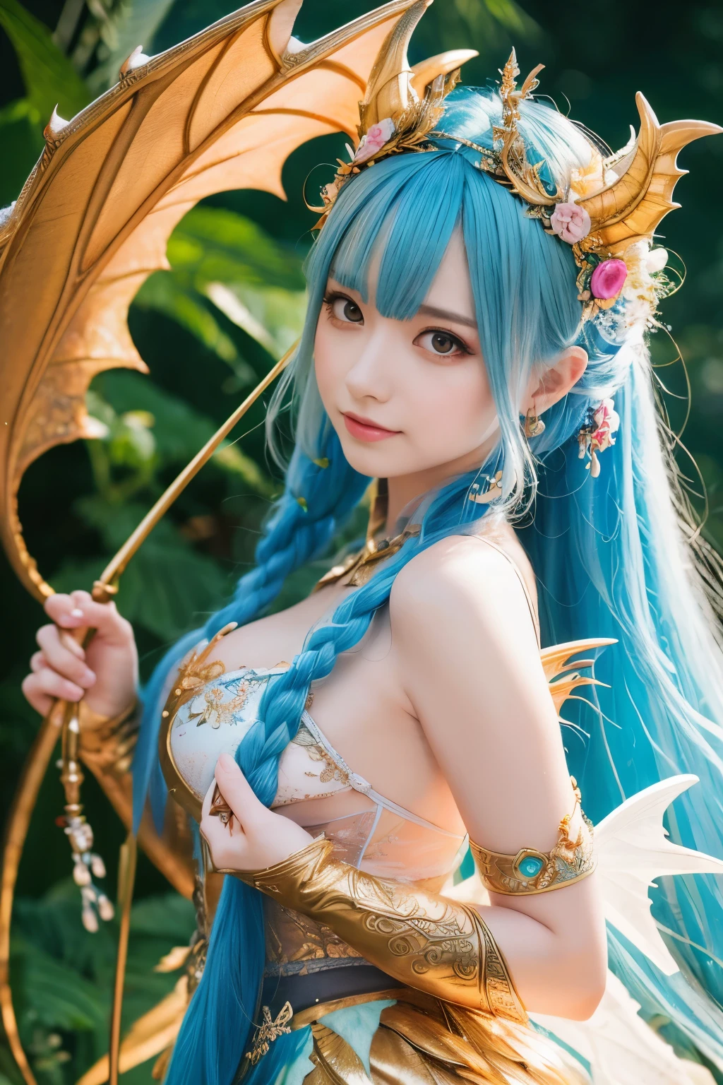 ( absurdly , high quality , Super detailed,See photographer ), fairy queen,Detailed and beautifully colored dragon costume,