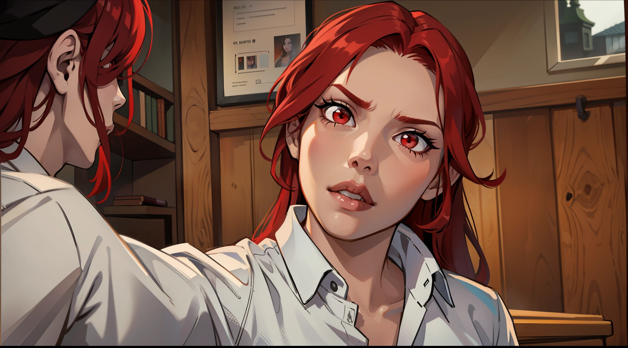 score_9, score_8_up, score_7_up, source_anime, rating_explicit, mature woman, 2 man, long intense red hair long hair, red lipstick, red bra, black jacket, bored, doggystyle sex, in alley, leaning against the wall, night, lying in a table