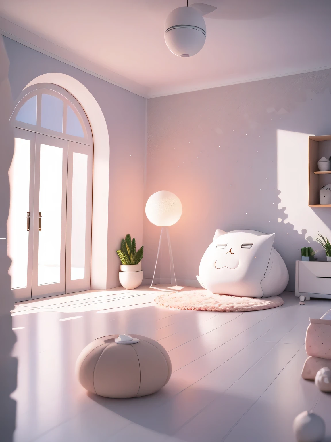 liveroom，real looking, sofe，hugging pillow，picure，decor，terrazzo，the setting sun，scenecy，inside in room，4k，tmasterpiece，A high resolution，extremly intricate）（realisticlying：1.4），clay rendering，White background，c4d