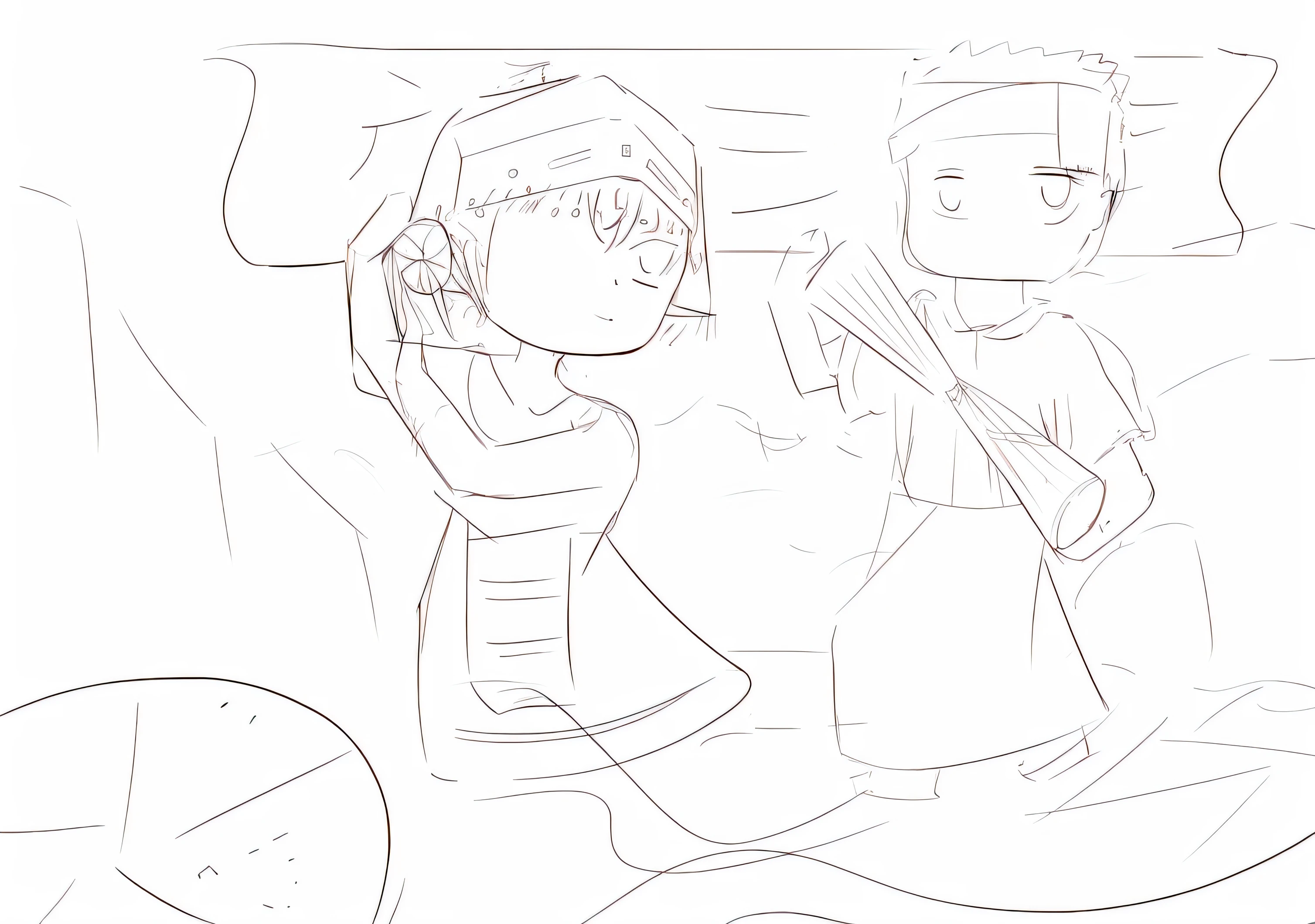 Two people dancing, clean lines, simple line art, rough sketch, thick line draft, thick outline, rough art style,,