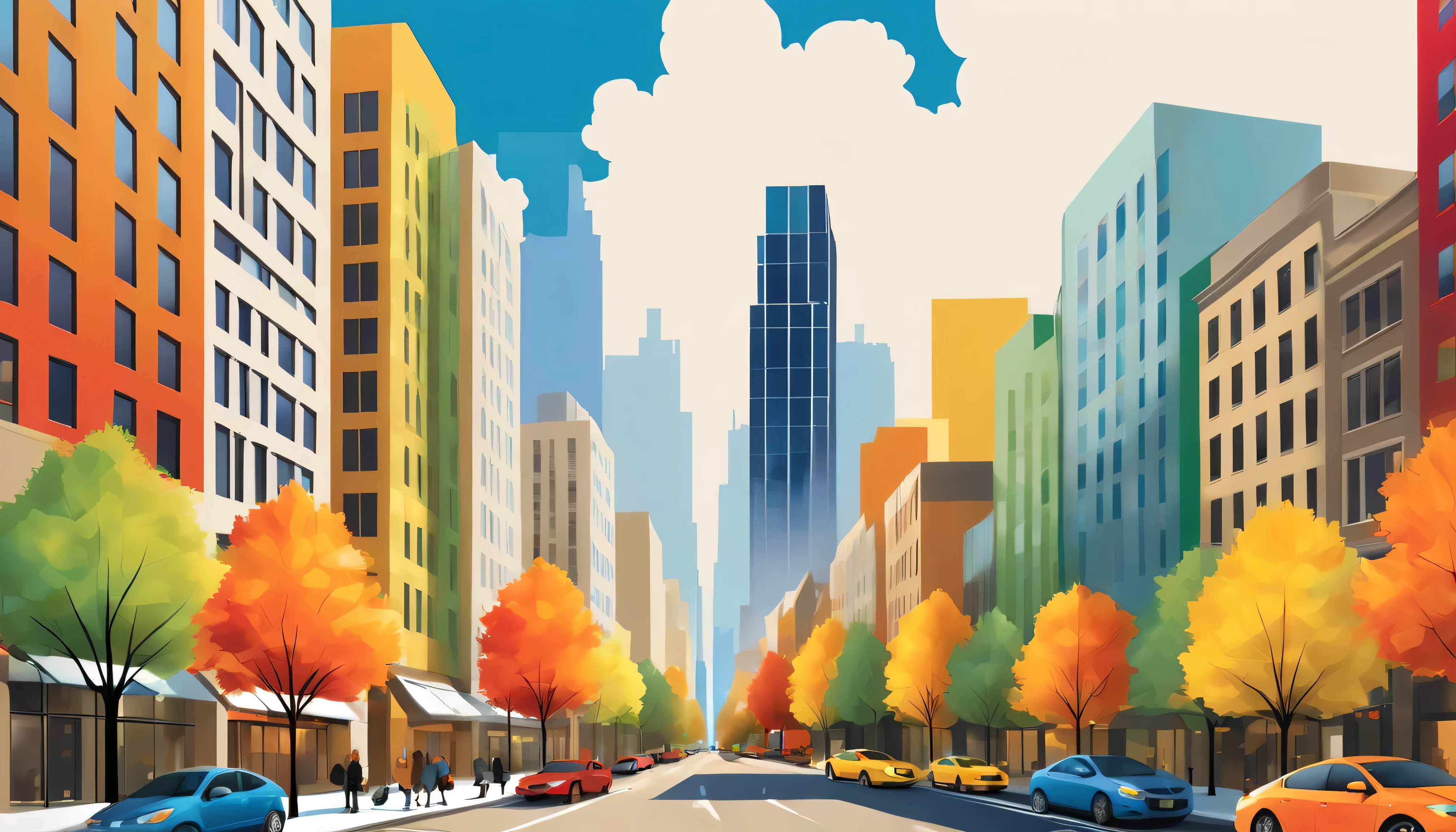 Envision a modern cityscape seamlessly transitioning through four distinct art styles, mirroring the changing seasons. The urban landscape shifts from sleek, minimalist lines in winter to vibrant, abstract bursts of color in spring. As summer arrives, the cityscape transforms into a lively collage of dynamic shapes and patterns, while autumn sees the emergence of warm, impressionistic hues. This metropolitan kaleidoscope not only captures the essence of the four seasons but also reflects the diverse artistic influences shaping the contemporary urban environment.