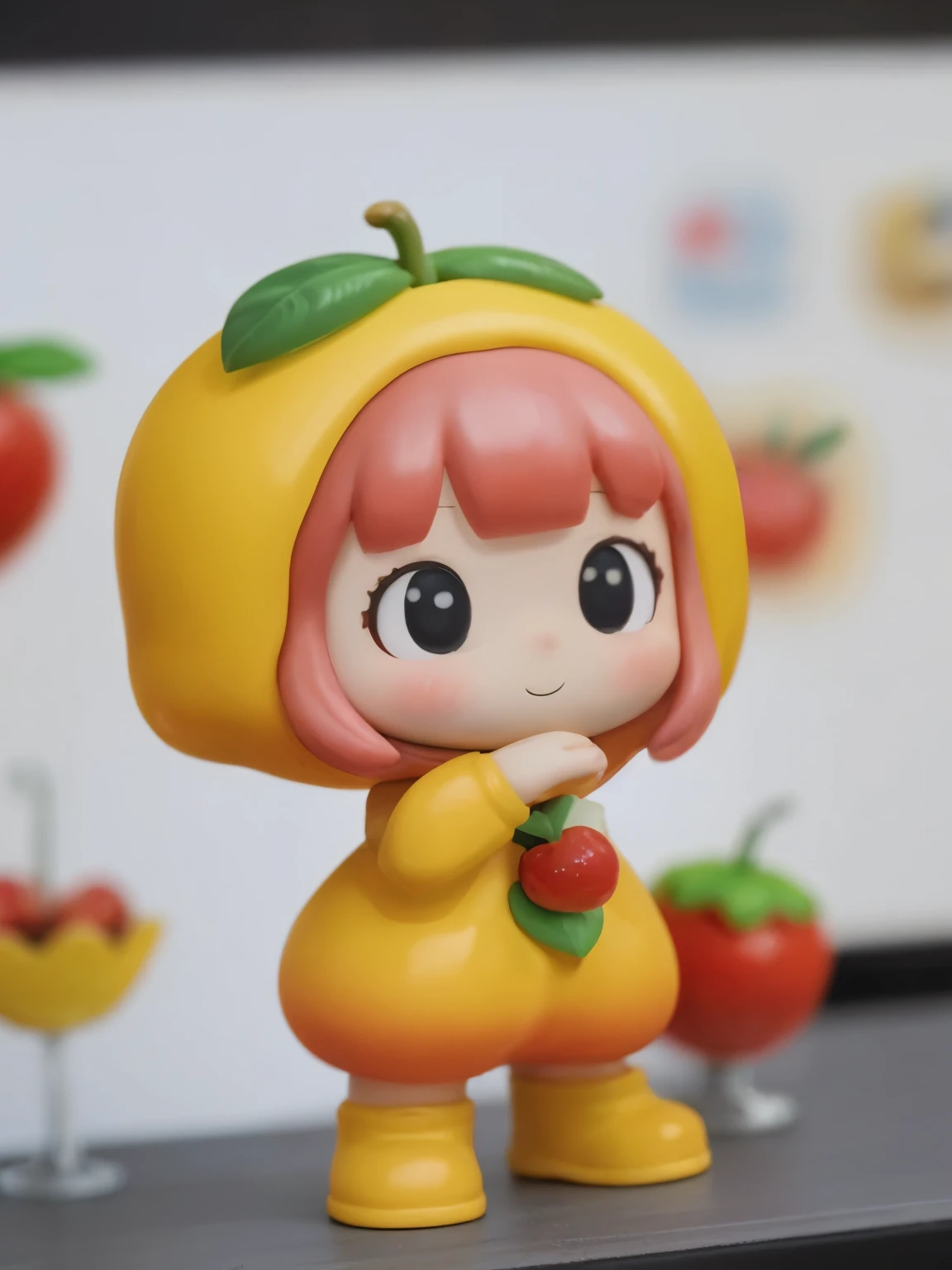 blindbox、Chibi girl acting on stage、wearing a cute fruit costume、Action with a smile、Take a photo from the side