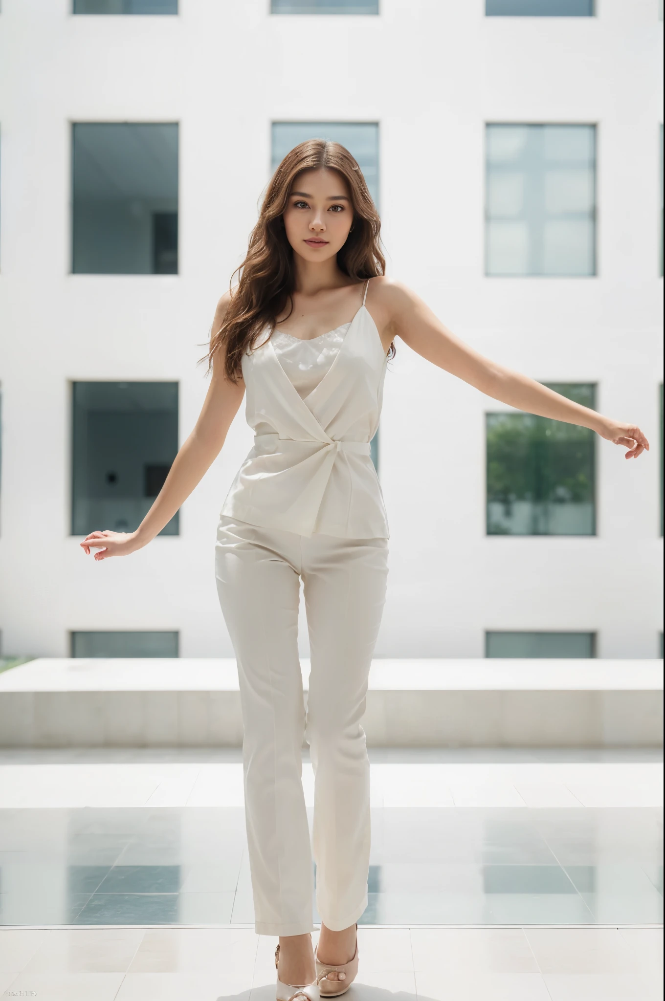 extreme detail, detailed clothes, (delicate illustration:1.4),(masterpiece:1.0), (Best Quality:1.4), (超A high resolution:1.2), (Photorealistic:1.4), (8K, Raw photo:1.2), (Soft Focus:1.4), unreal engine, (Sharp Focus:1.4), hyperrealism, polished, photorealistic, backlight, Ultra detailed eyes, True - Life, Reflector light , Masterpiece, Realistic, Textured skin , Highest-quality , High Detailed photo , High detail RAW color art, realistic, (((ultradetaled elegant, beautiful face))), (detailed skin, skin texture), (intricately detailed, fine details, hyperdetailed), raytracing, subsurface scattering, diffused soft lighting, shallow depth of field, Super Detail,
Asian girl, (Round face), white skin, nature face, cute face, double eyelids, ((long brown soft waves hair: 1.0)), faint thin bangs, brown hair, hair light, brown eyes, attractive lips, stunningly beautiful, stunningly gorgeous, ((slim body)), Beautiful, Pale skin , Soft redish skin, Perfect round lips, big smile, happy, cheerful, wearing office suit, office style, standing in front of a glass window, luxury place