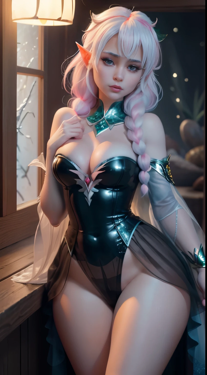 Elfgirl (Komi-san-Elsa frozen Disney tinkerbell Disney mezclando modelos .) (ultra FUSION of white and pink hair) Highly detailed CG unity 8k wallpaper, style shot, complex, high detail, dramatic, highest quality movie still image, very detailed, masterpiece, best quality, character design, Elsa, Elsa from Frozen,Komi-san tinkerbell Disney fusion (( Dark style)), realistic ultra-detailed rendering style, natural light, sharp character design, (hard focus, 8k), (((natural skin texture))), 8k textures, soft cinematic lighting, adobe lightroom, dark room, hdr, Sophisticated, Elegant, Rich Detail, Sharp Focuilm Look) )), Soothing Tones, Detail Frenzy, Intricate Detail, Super Detail, Low Contrast, Soft Film Lighting, Dull Colors, Exposure Blending, HDR, Fade, 35mm, f/1.4, ISO64, f16, 25 sec.