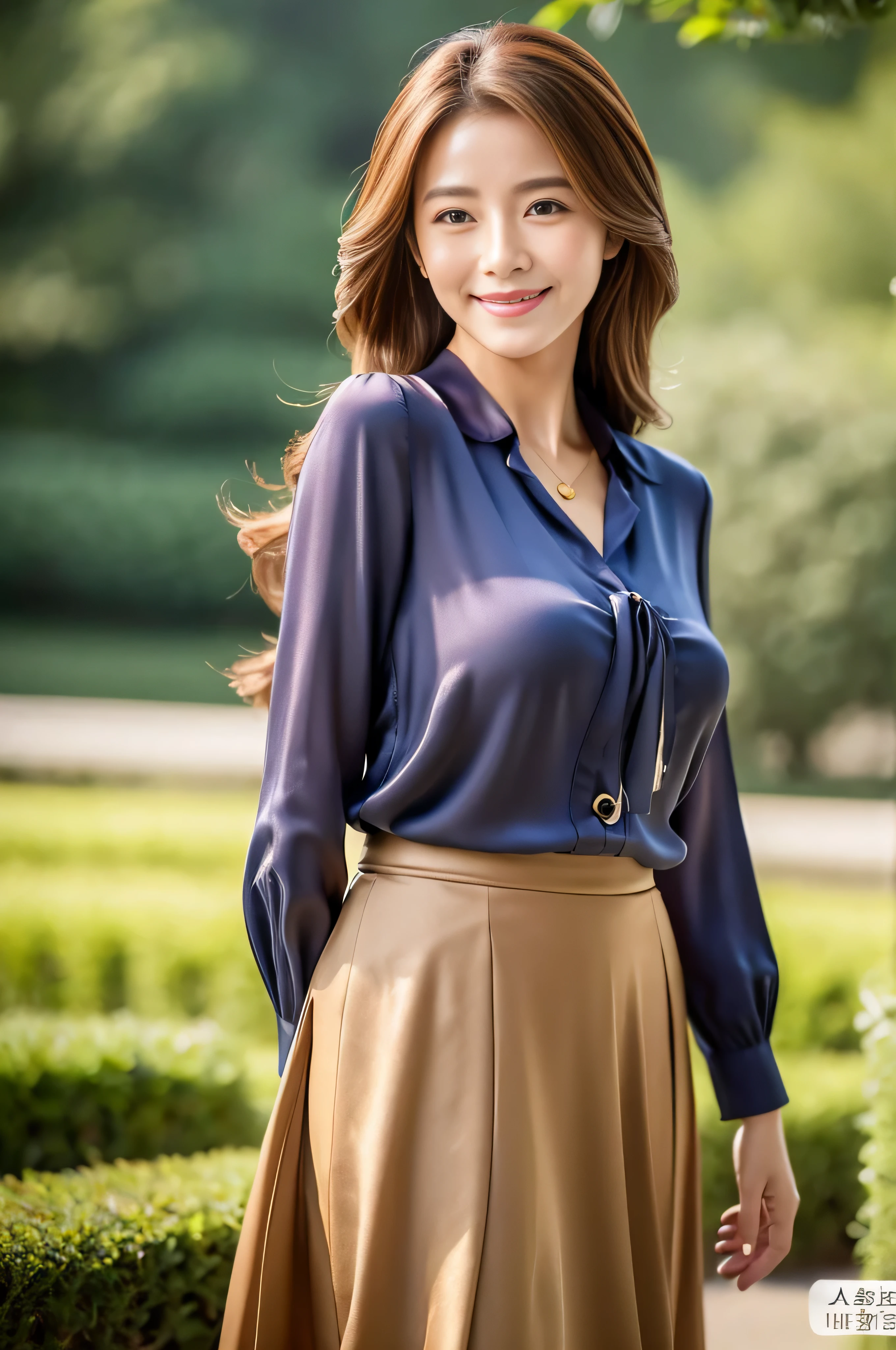 Not Safe for work contents.best quality and masterpiece,insanely detailed.hyper realistic.looking at viewer,lower body,1girl,brown hair,wavy hair,1girl in、、((full figure supermodel standing, entire body in frame))、fullbody shot、Standing gracefully、Standing with legs crossed,((shy smile:1.3))、Bewitching beautiful mature elite secretary in luxurious silk blouse、Pleated skirt with many checked folds、