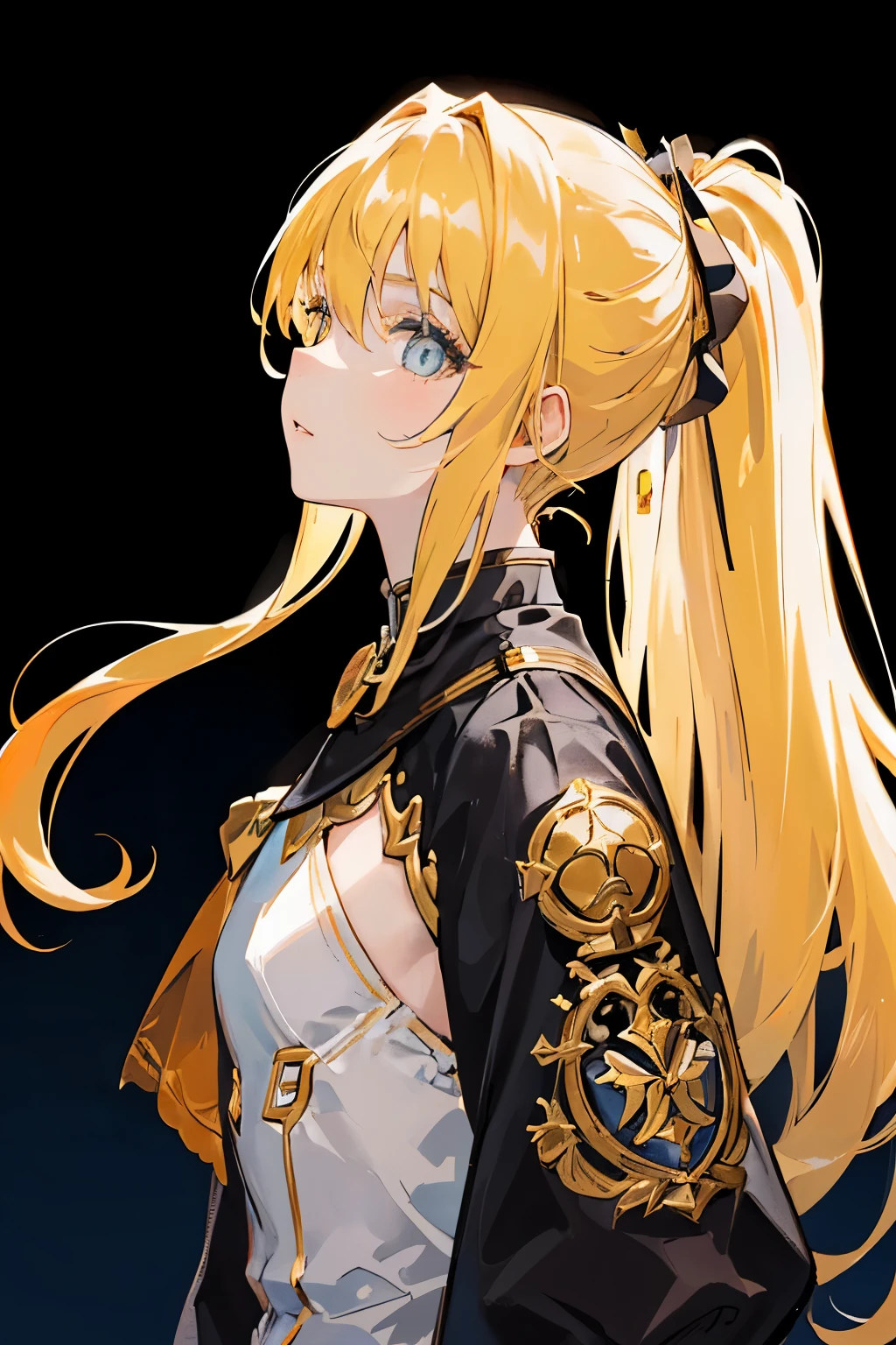 (masterpiece, side light, Super detailed, fine and beautiful eyes: 1.2), 1 girl,From the side, Jacket, long hair, yellow hair, profile, alone, Upper body, masterpiece, highest quality