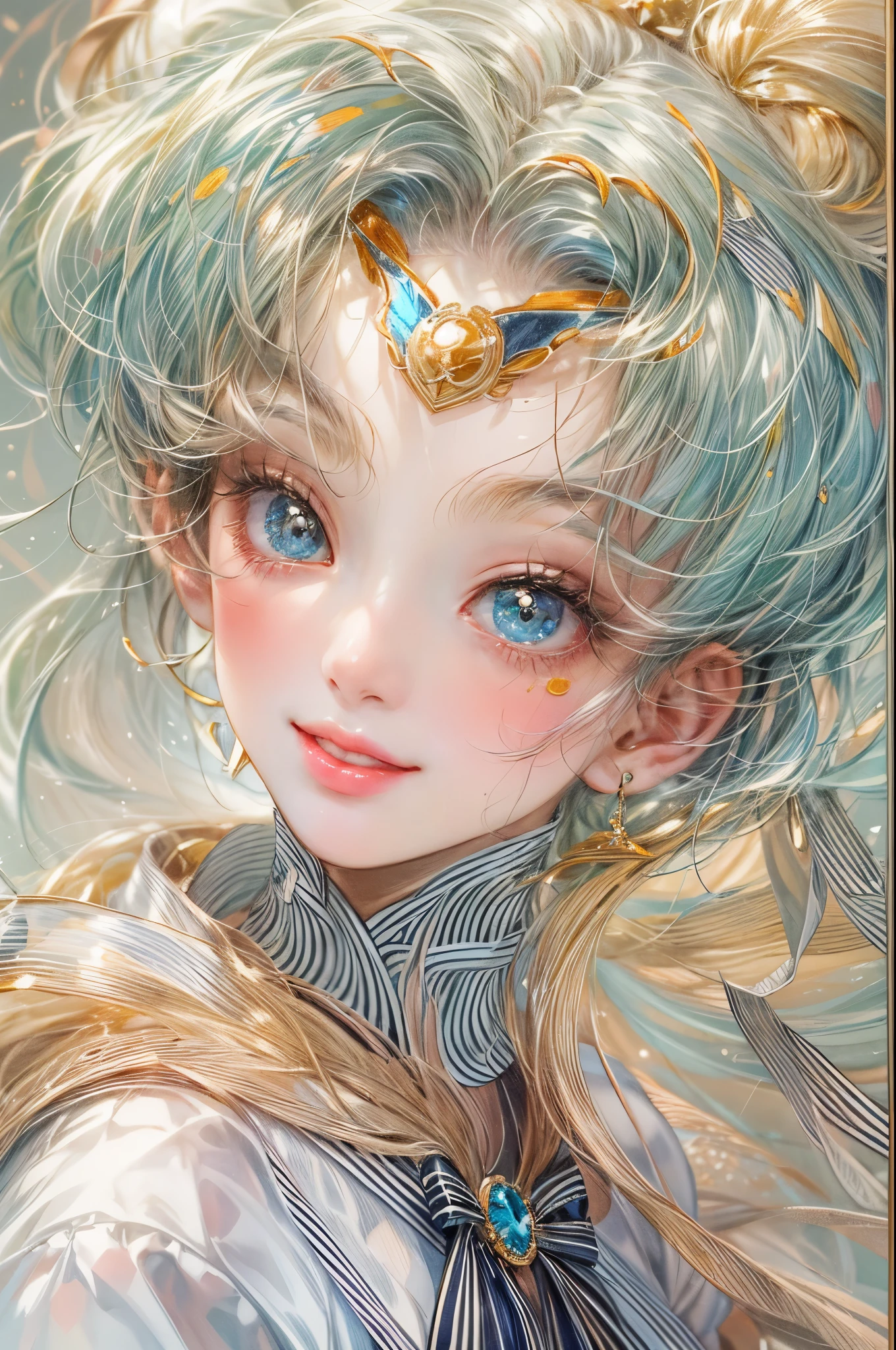 masterpiece, best quality, close-up,(1girl), sailor moon character in their casual clothes, detailed face, happy, face focus, big eyes, anime eyes