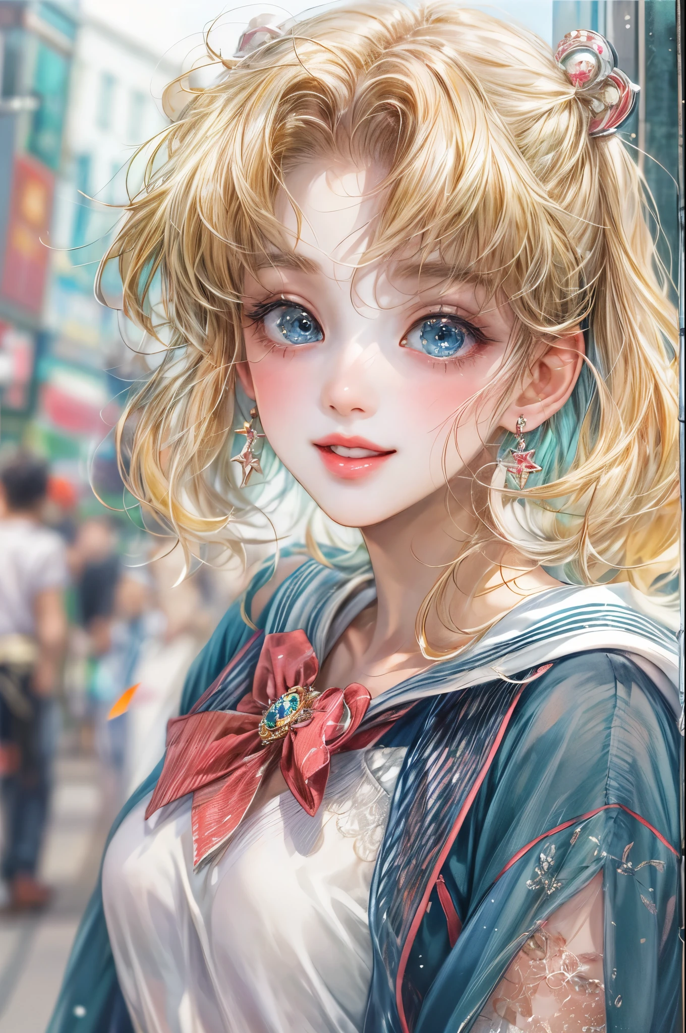 masterpiece, best quality, close-up,(1girl), sailor moon character in their casual clothes, detailed face, happy, face focus, big eyes, anime eyes