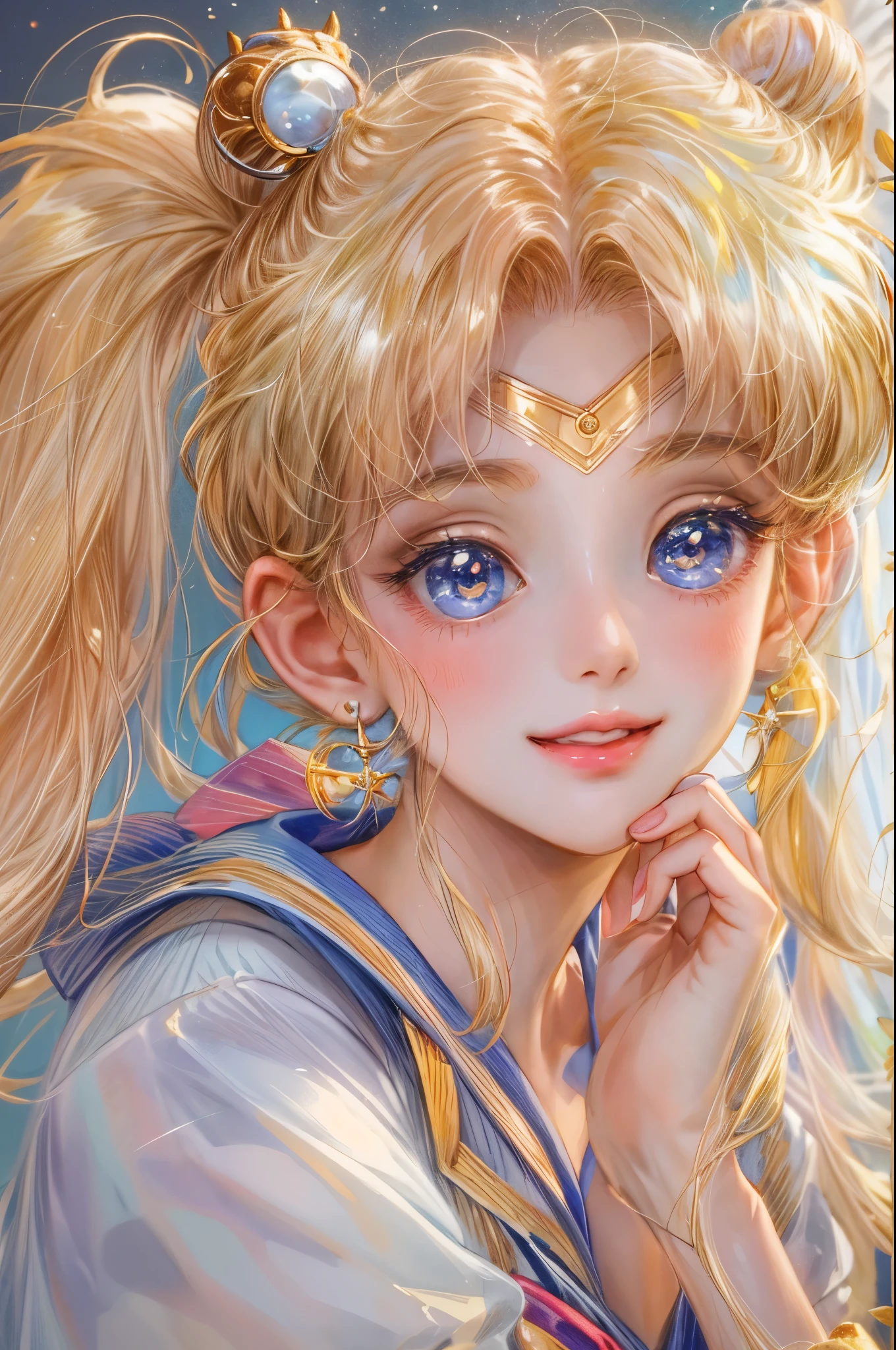 masterpiece, best quality, close-up,(1girl), sailor moon character in their casual clothes, detailed face, happy, face focus, big eyes, anime eyes