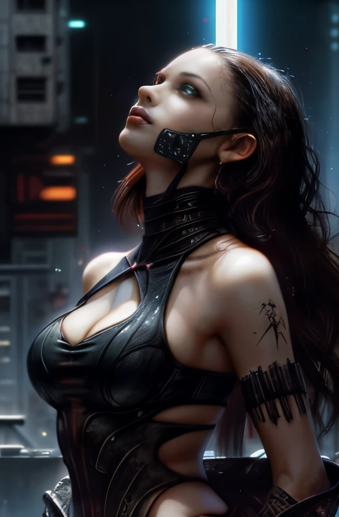 ((masterpiece)), ((melhor qualidade)), ((cowboy shot:1.0)),a woman with a gas mask on her face and a dagger, (adaga, curta espada),, arte cyberpunk de Yang J, gothic art by Luis Royo, (prohibited woman de luiz Royo:1.0), arte de fantasia, lindo rosto de garota cyberpunk, gothic - cyberpunk, ((rosto perfeito, olhos perfeitos, pele perfeita)), (( cinematic lighting,  volumetric lighting, hard lighting)),   seductive fantasia sombria cyberpunk, garota cyberpunk sonhadora, fantasia ciberpunk, ornamental gothic - cyberpunk, arte steampunk digital, fantasia sombria cyberpunk, fantasia ciberpunk horror, epic fantasia ciberpunk, linda garota cyberpunk