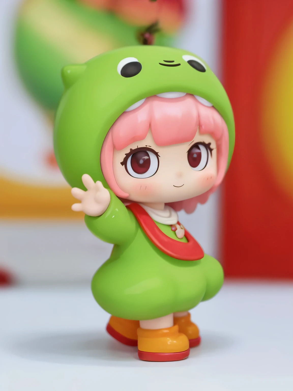 blindbox、Chibi girl acting on stage、wearing a cute fruit costume、Action with a smile、shout、Take a photo from the side