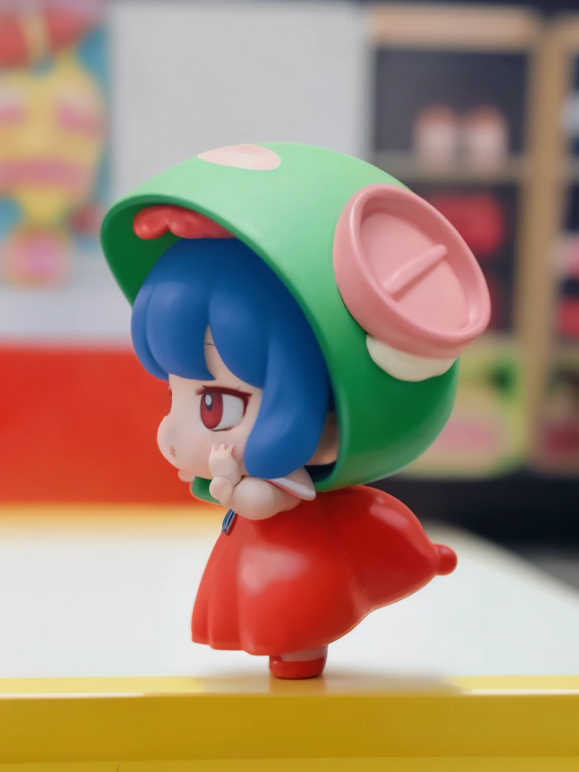 blindbox、Chibi girl acting on stage、wearing a cute fruit costume、action、shout、Take a photo from the side
