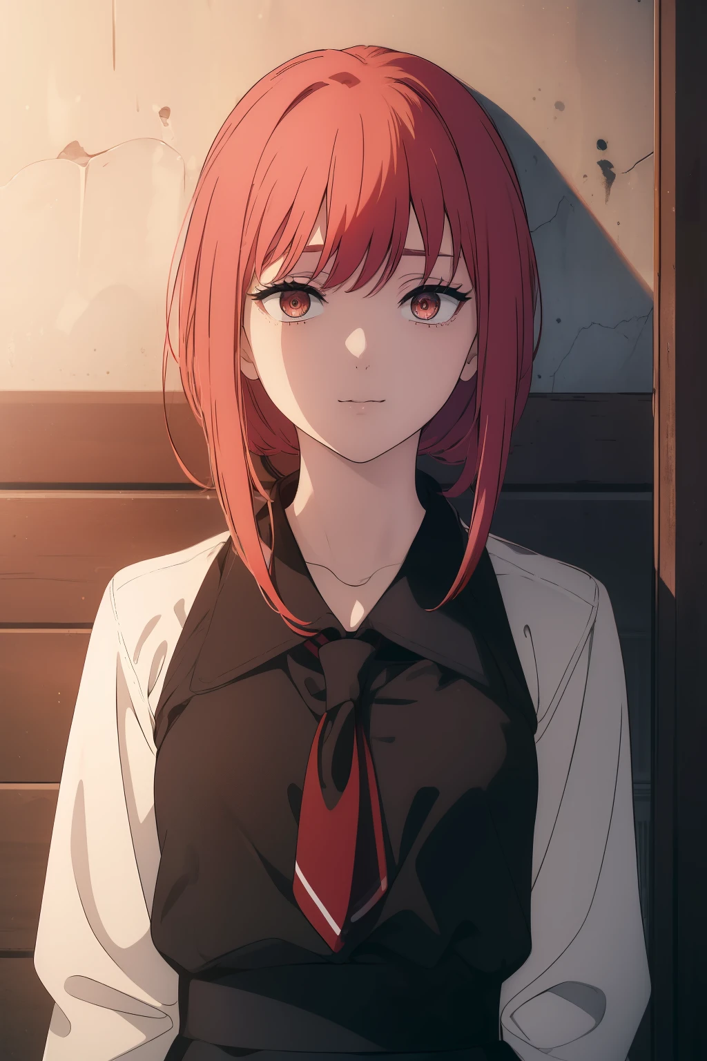 ((((Obra maestra, La mejor calidad, ultrahigh resolution)))), 1girl, looking at viewer, standing, upper body, red hair, beautiful face, outside, wind blowing, detailed face, eyeliner, detailed red gradient eyes, shiny red eyes, black pupils, school uniform, face focus, pretty smile, happy
