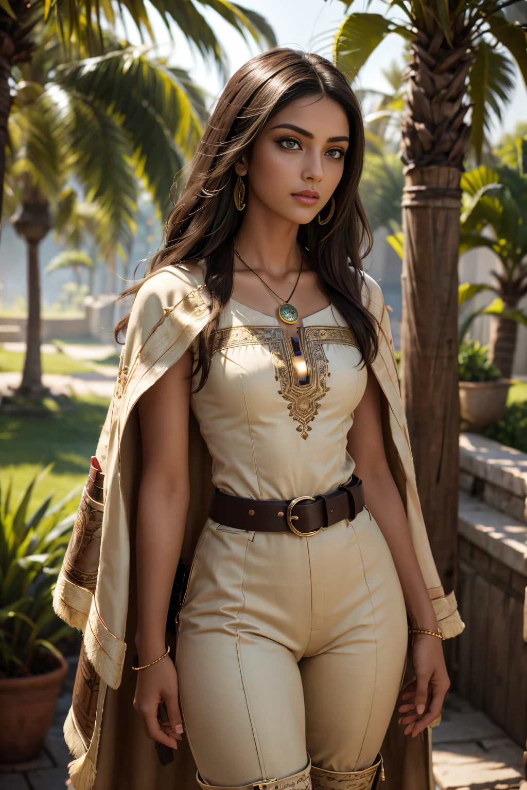 A stunning Indian beauty, with dark brown-black long wavey long hair, with mesmerizing feature masterpiece, top quality, best quality, official art, beautiful and aesthetic:1.2), (1girl), extreme detailed,(fractal art:1.3), colorful, highest detailed, (masterpiece, best quality:1.3) 1 bright-green-eyed woman, professional digital painting, Unreal Engine 5. wearing a Day dress in floral print, polka dots, modest tops, wide sleeves, or cape effect, slender bias cut body of dress that flared at the hem below the knee, matching thin belt with a high waist thick heeled full covered shoes, oxfords, Gloves gathered loosely at the cuff, holding a simple handbag with small angular hat and matching shoes, art deco jewelry earrings and braceletsHopeful expression, finely detailed eyes, happy mood, Wearing a full coverage blouse, epic scene, epic composition, Cinematic Lighting, Volumetric Lighting, ethereal light, intricate details, extremely detailed volumetric rays. [Beautiful girl in an Indian outfit, boho outfit, cheap ripped linen shirt and pants, oil painting, Detailed facial features, Sunlight, bright colors, dramatic lighting, expressive eyes and lips, High Resolution, 4K quality, Photorealistic]
