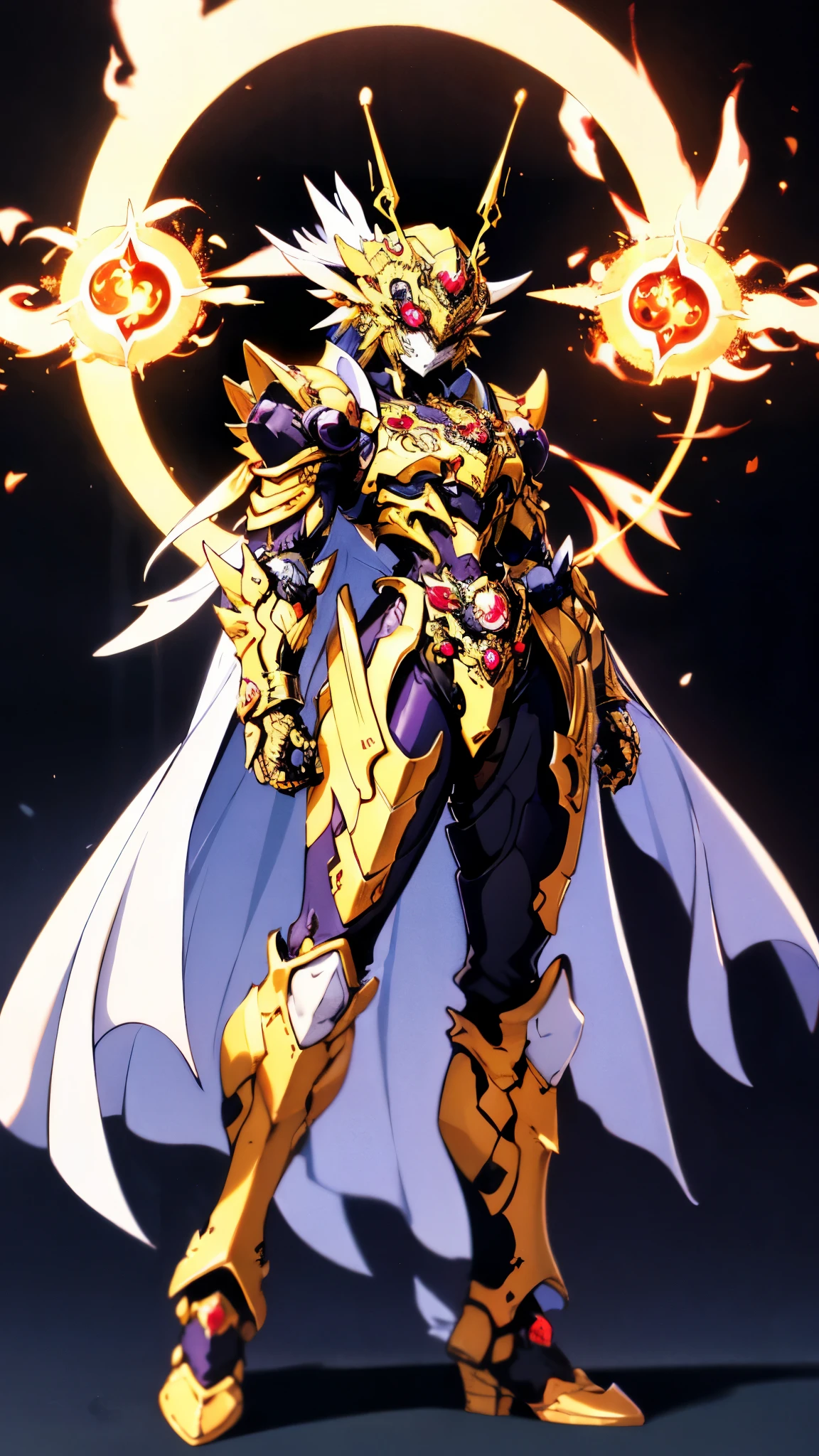 A woman adorned in fantasy-style full-body armor, a crown-concept fully enclosed helmet that unveils only her eyes, a composite layered chest plate, fully encompassing shoulder and hand guards, a lightweight waist armor, form-fitting shin guards, the overall design is heavy-duty yet flexible, ((the armor gleams with a golden glow, complemented by red and blue accents)), exhibiting a noble aura, she floats above a fantasy-surreal high-tech city, this character embodies a finely crafted fantasy-surreal style armored hero in anime style, exquisite and mature manga art style, (Queen bee mixed with Spider concept Armor, plasma, blood), ((Element, energy, elegant, goddess, femminine:1.5)), metallic, high definition, best quality, highres, ultra-detailed, ultra-fine painting, extremely delicate, professional, anatomically correct, symmetrical face, extremely detailed eyes and face, high quality eyes, creativity, RAW photo, UHD, 32k, Natural light, cinematic lighting, masterpiece-anatomy-perfect, masterpiece:1.5